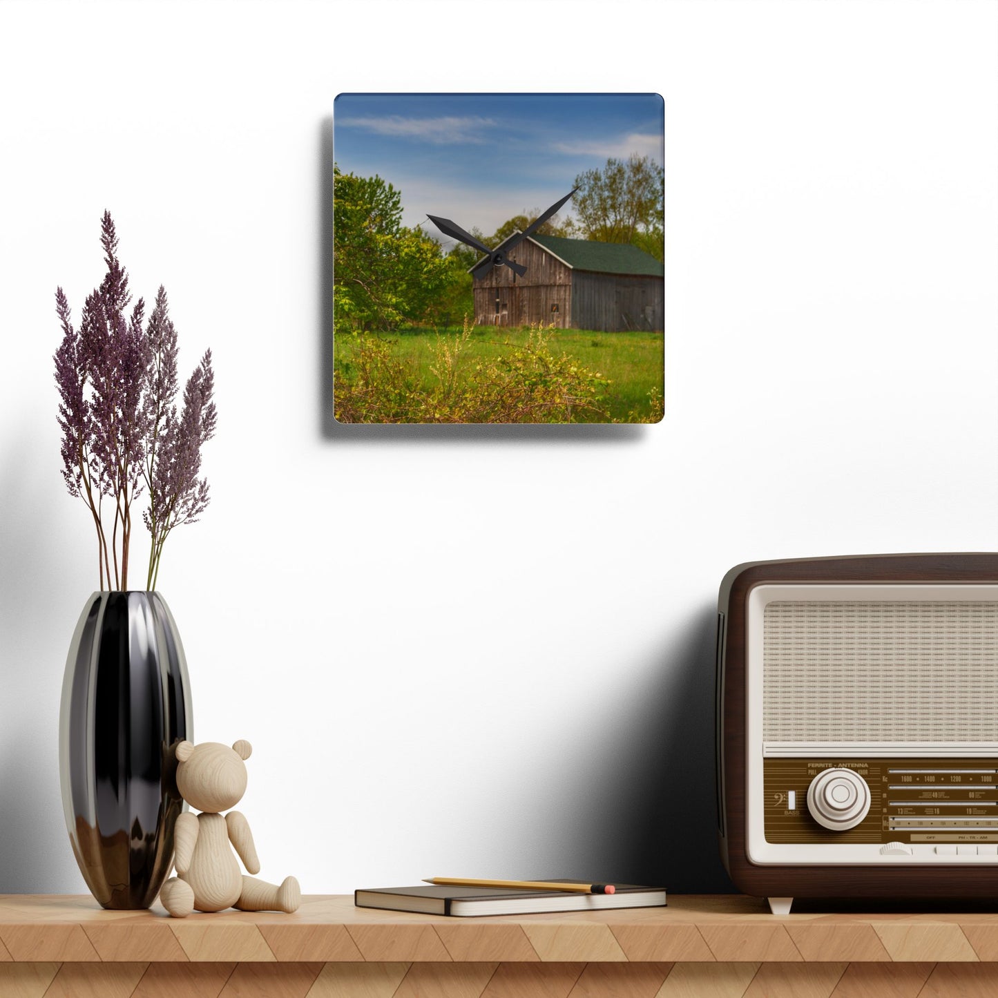 U R There Photography North Branch Little Grey Rustic Farmhouse Acrylic Analog Wall Clock
