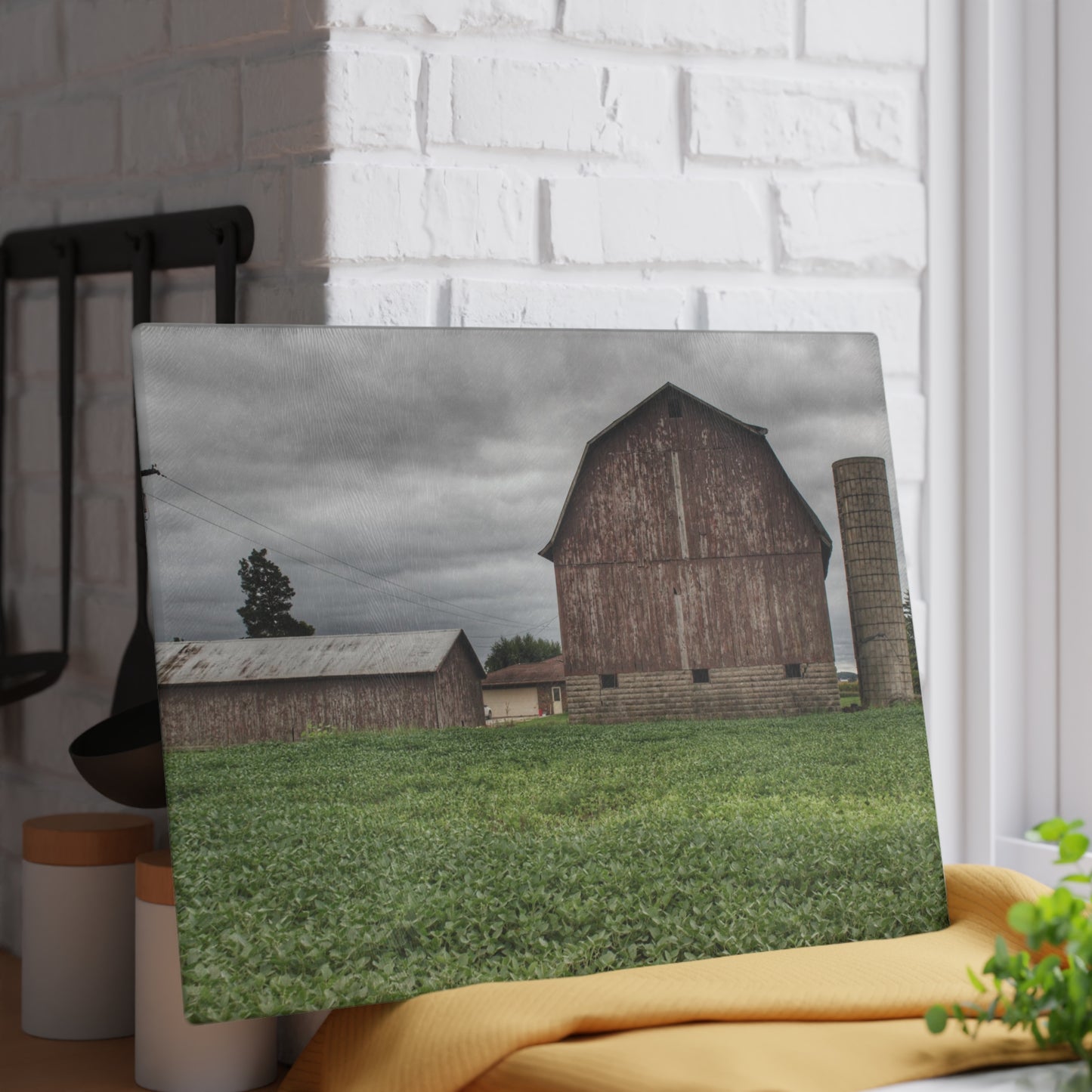 U R There Photography Van Geisen Road Grey Rustic Farmhouse Tempered-Glass Cutting Board