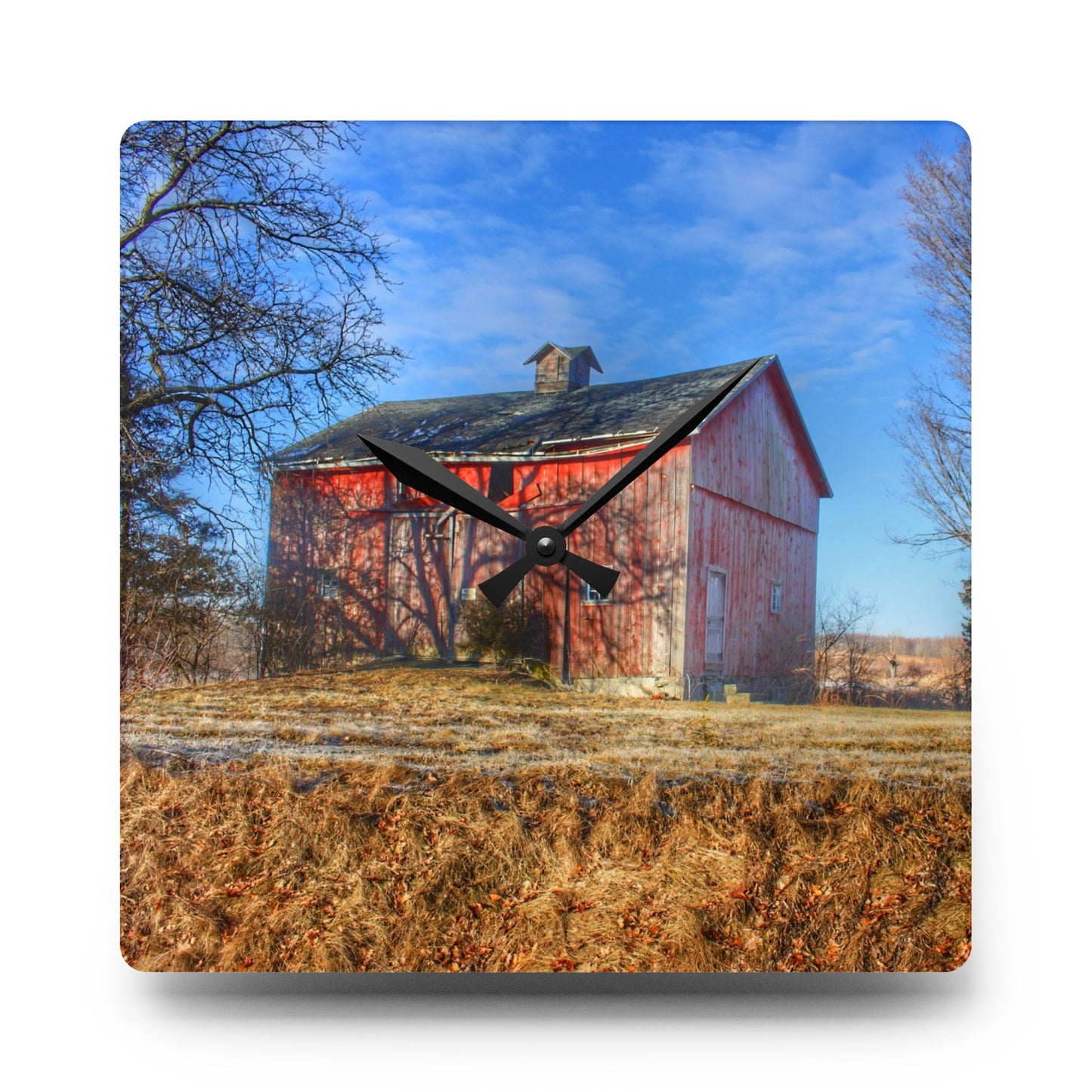U R There Photography M-24 Barn at the Bend II Rustic Farmhouse Acrylic Analog Wall Clock