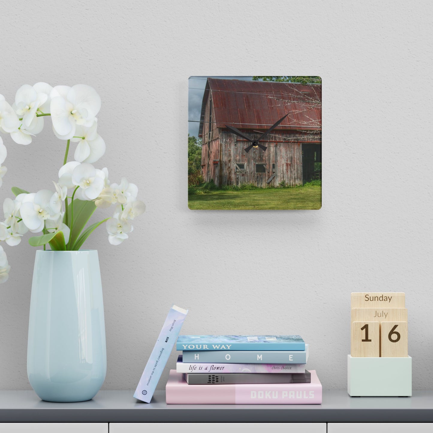 U R There Photography Columbiaville Red Rustic Farmhouse Acrylic Analog Wall Clock and Rusted