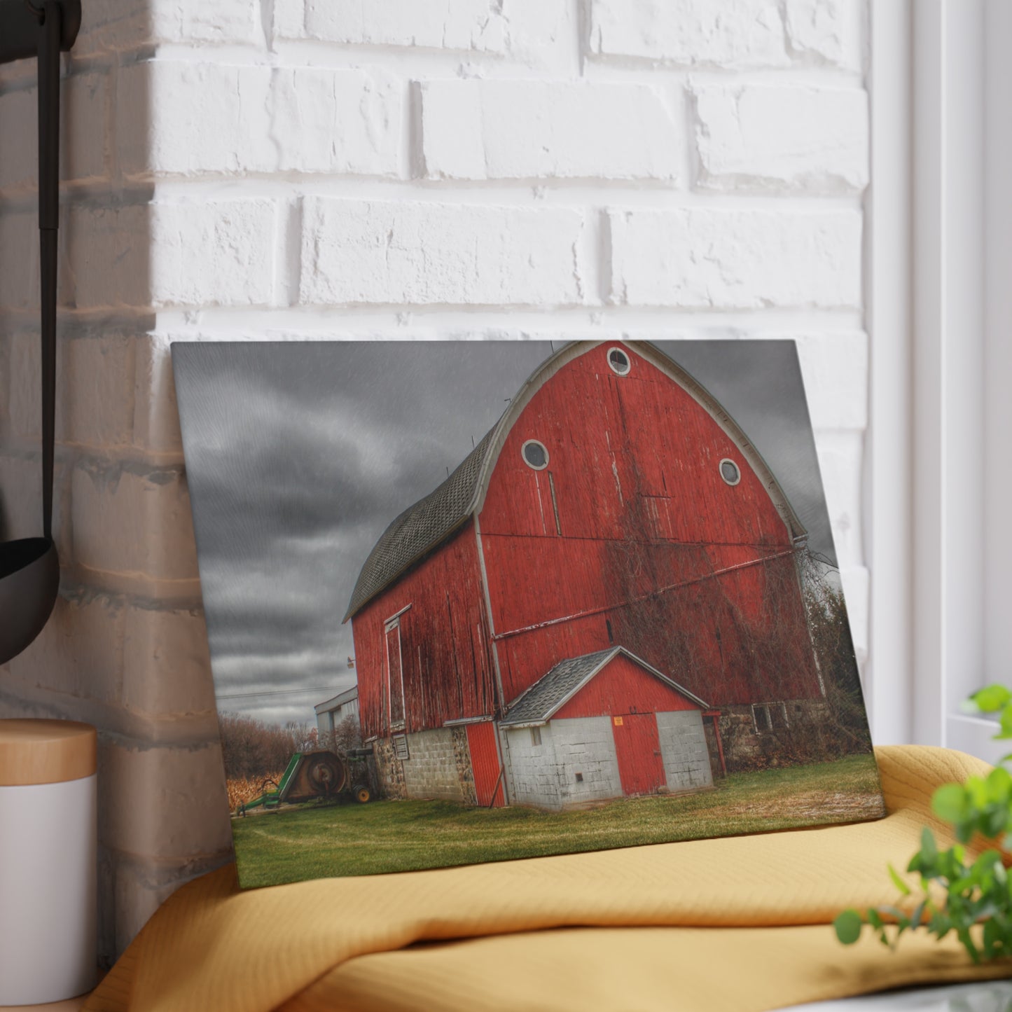 U R There Photography Slattery Road Fieldstone Red Rustic Farmhouse Tempered-Glass Cutting Board