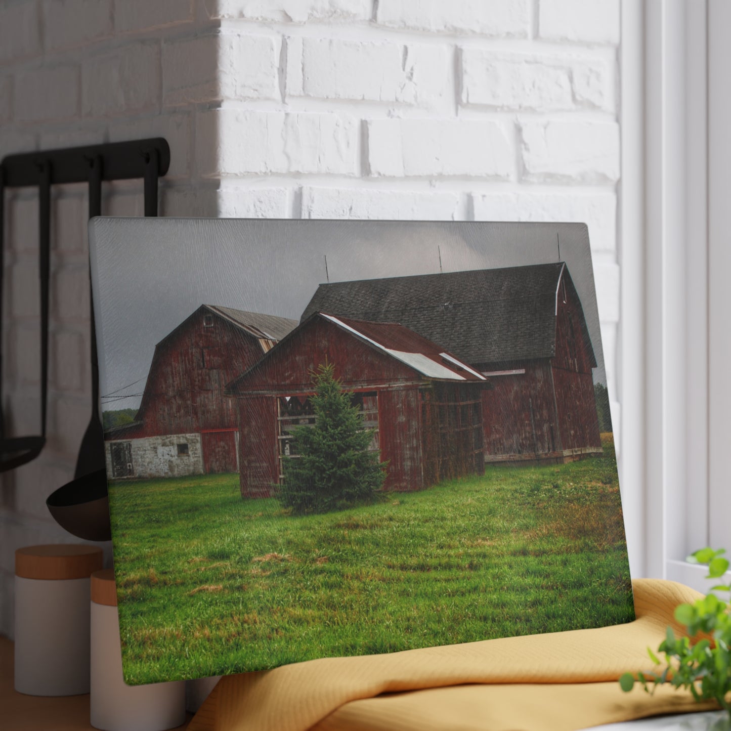 U R There Photography Winslow Road Reds Rustic Farmhouse Tempered-Glass Cutting Board