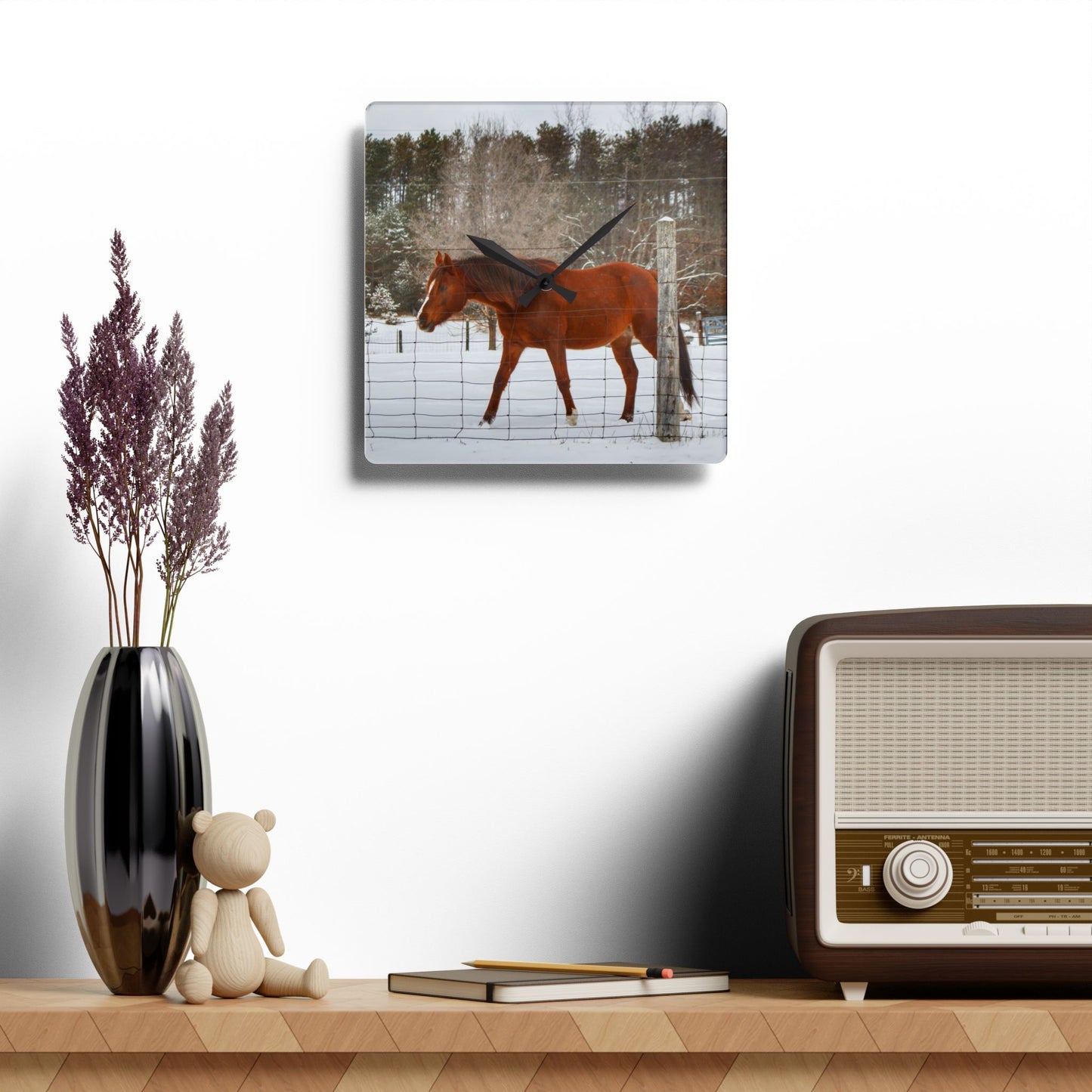 U R There Photography Roadside Chestnut Rustic Farmhouse Acrylic Analog Wall Clock