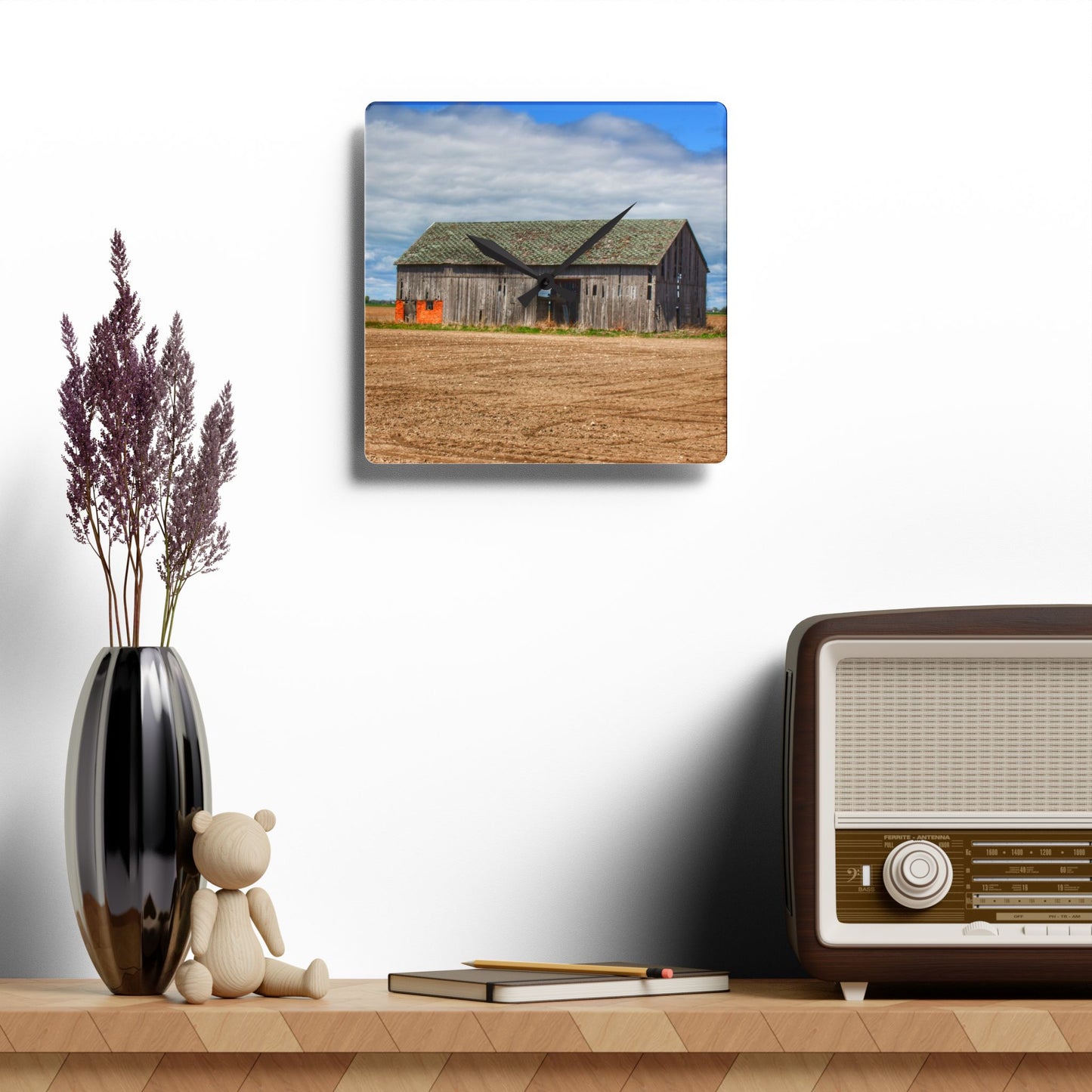 U R There Photography Rescue Road Grey Rustic Farmhouse Acrylic Analog Wall Clock