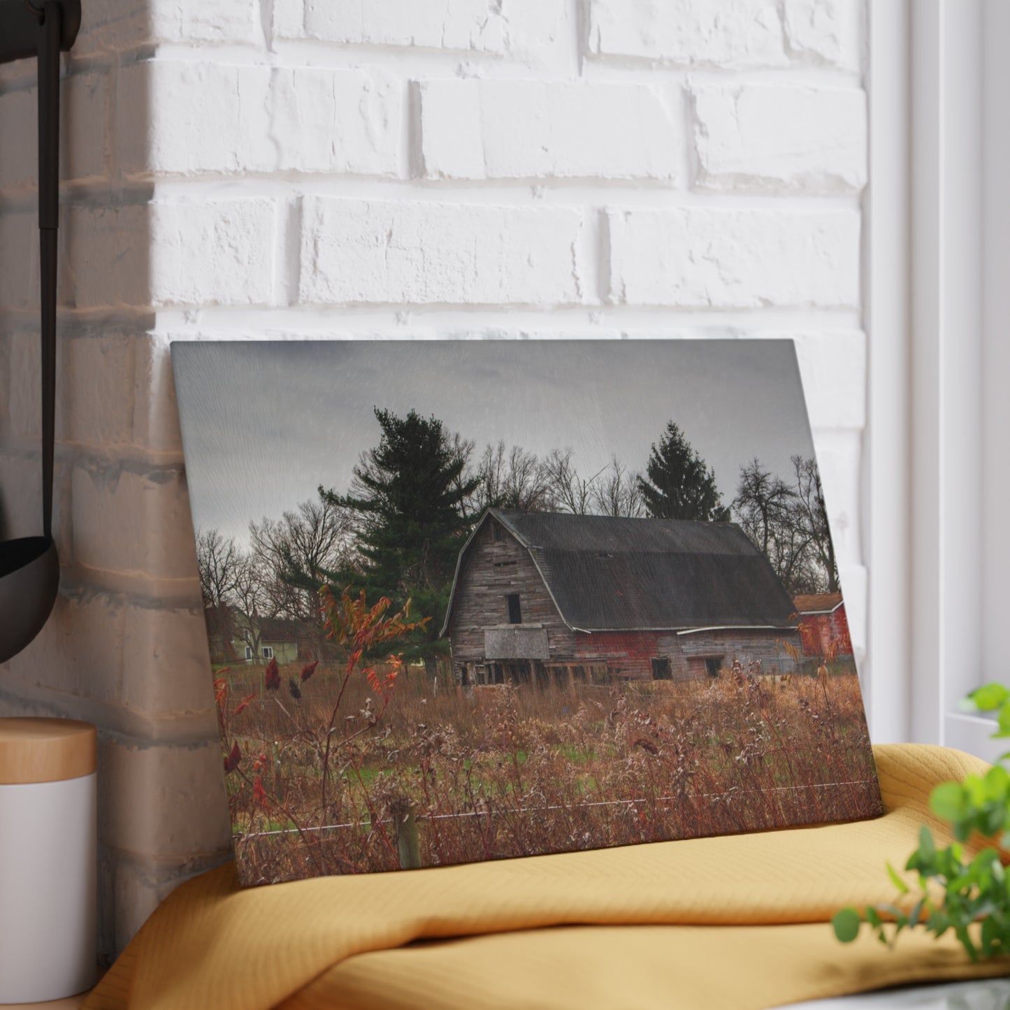 U R There Photography Field Grey and Little Red Rustic Farmhouse Tempered-Glass Cutting Board