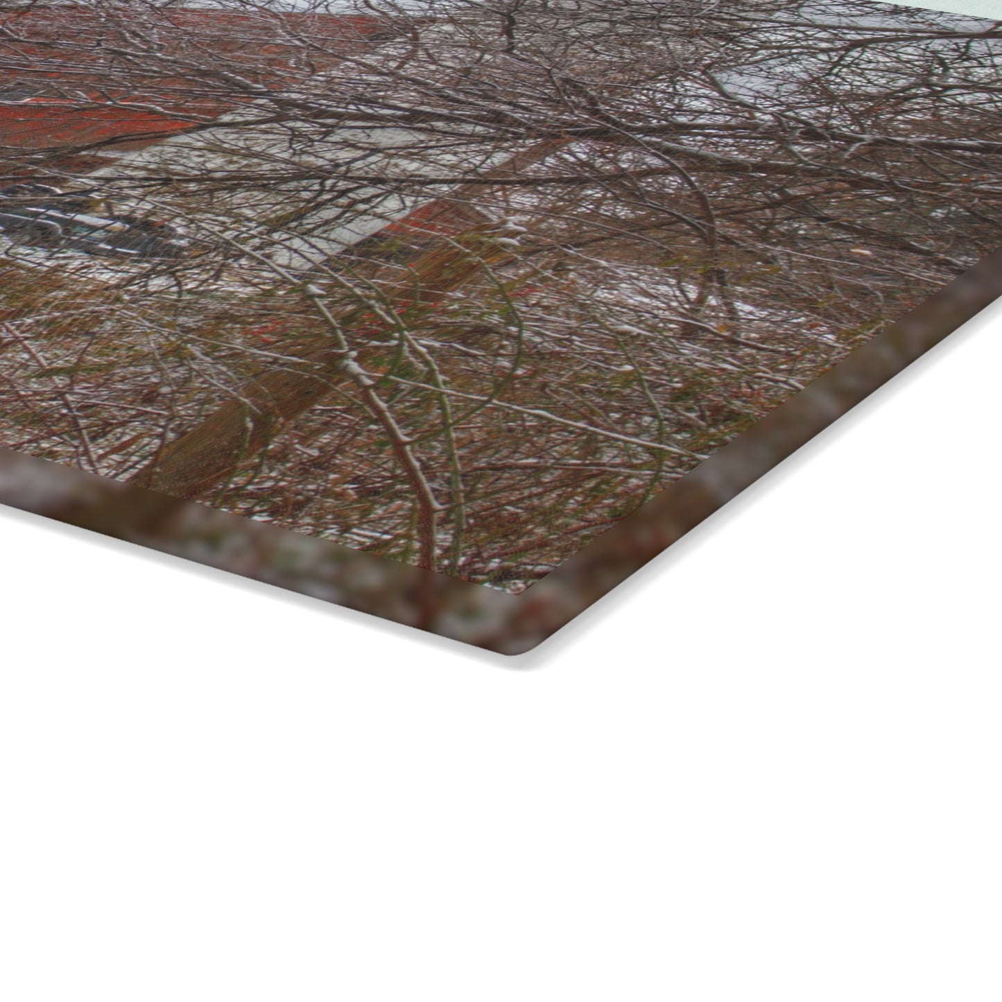U R There Photography Sandhill Road Hidden Red I Rustic Farmhouse Tempered-Glass Cutting Board