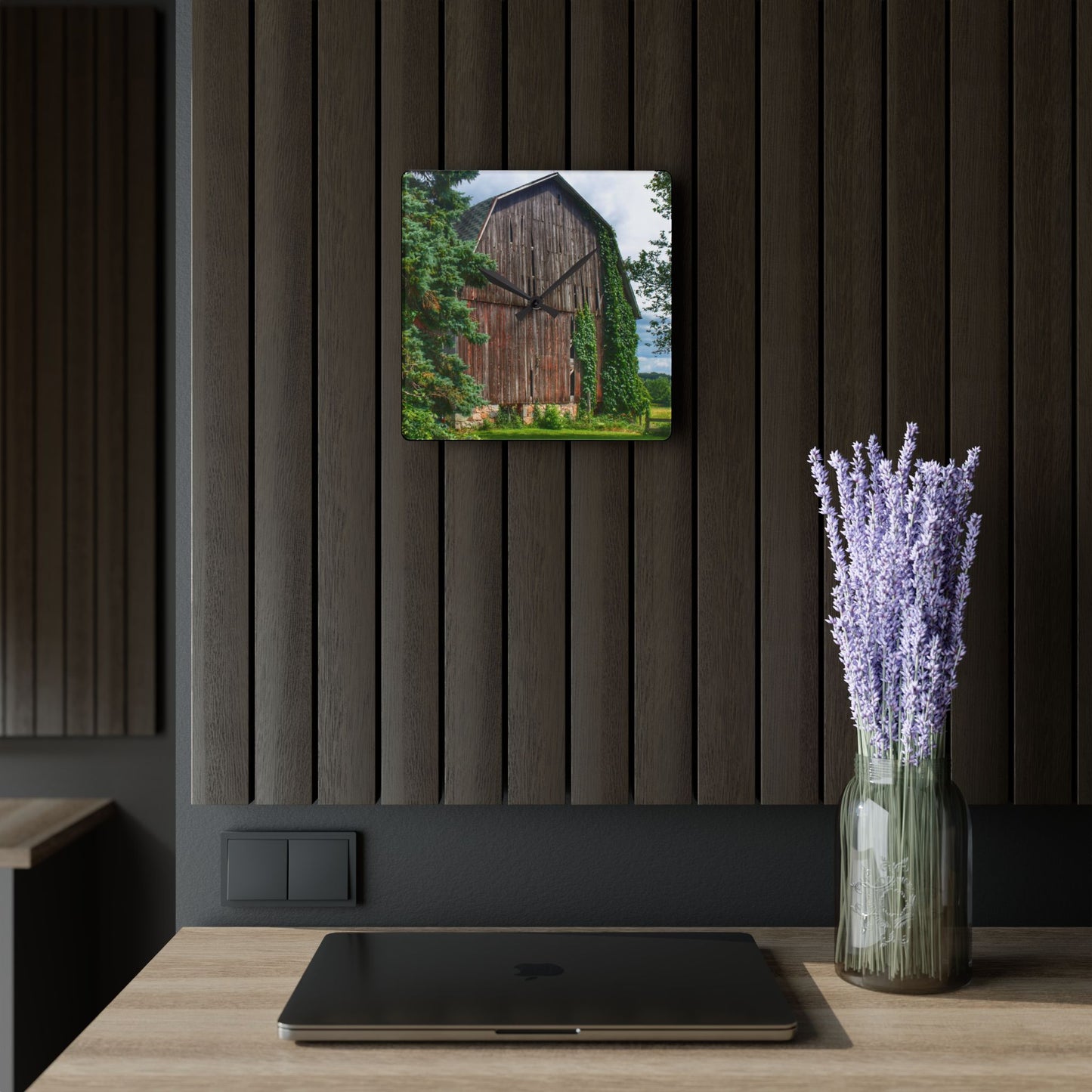 U R There Photography North Branch Ivy Grey I Rustic Farmhouse Acrylic Analog Wall Clock