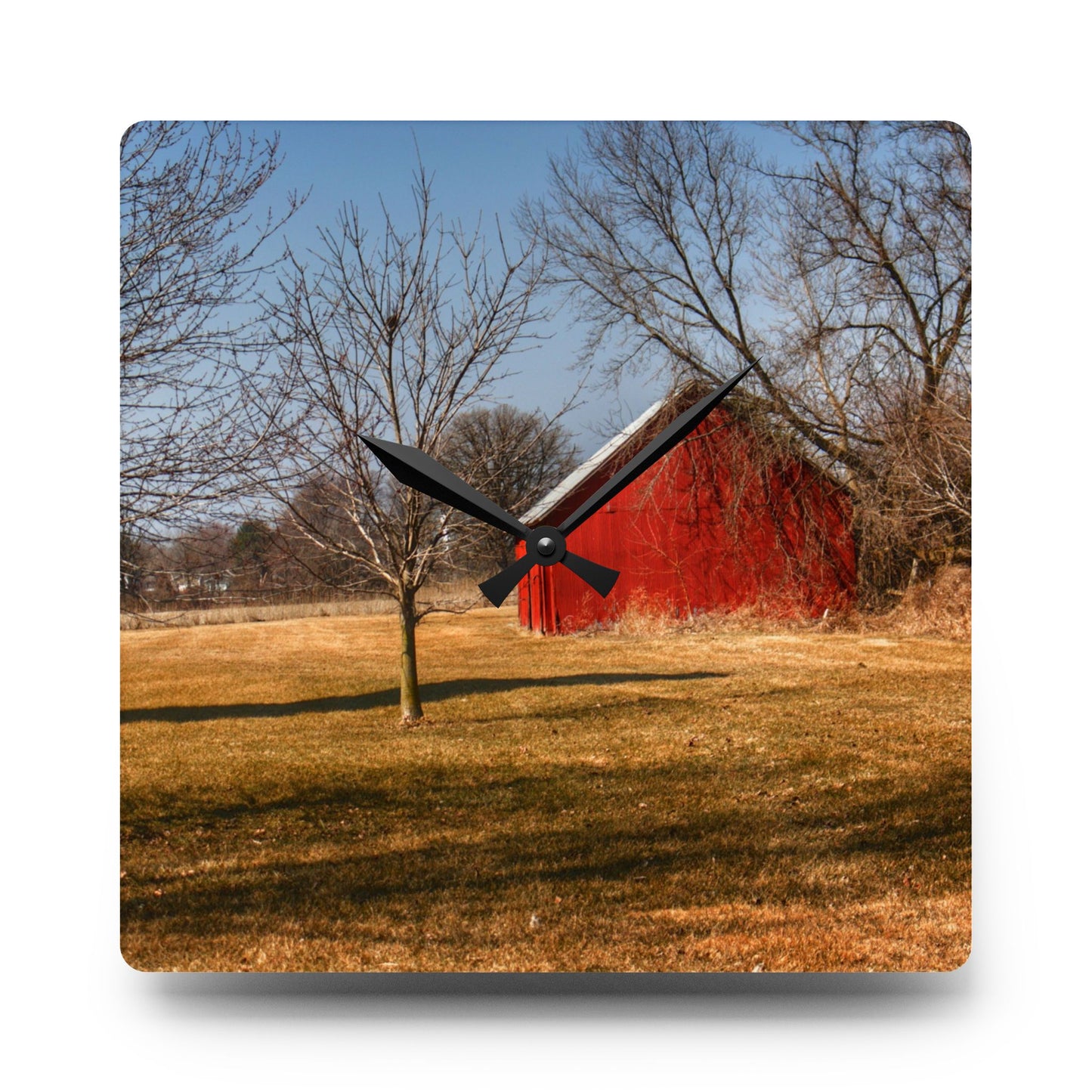 U R There Photography Romeo Plank Little Red Rustic Farmhouse Acrylic Analog Wall Clock