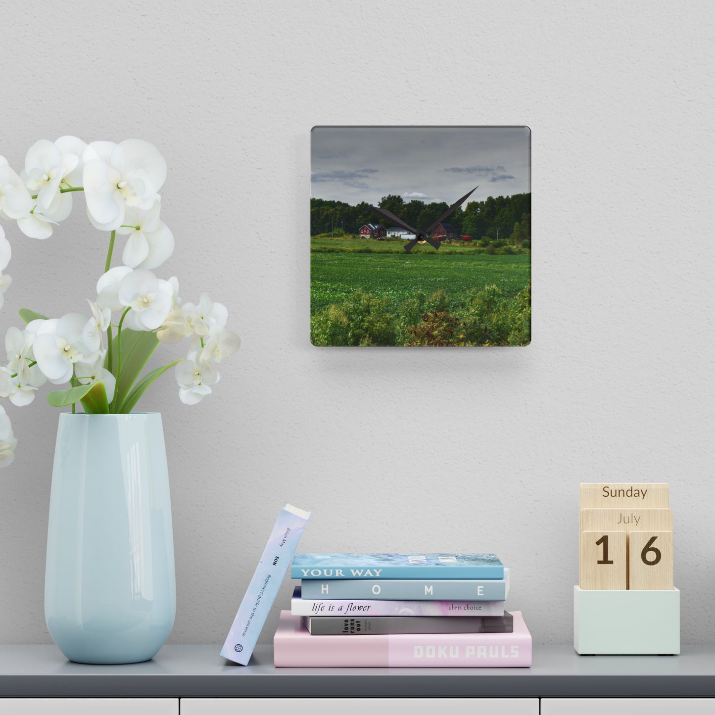 U R There Photography Across the Field in Silverwood Rustic Farmhouse Acrylic Analog Wall Clock