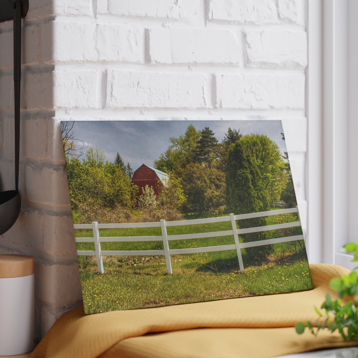 U R There Photography Sutton Road Red Beyond the Fence Rustic Farmhouse Tempered-Glass Cutting Board