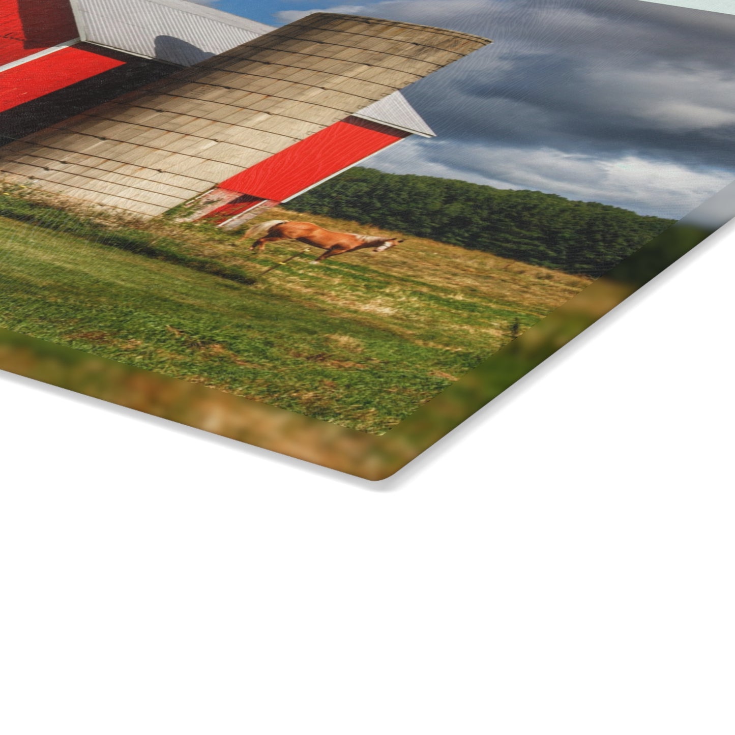 U R There Photography West Brown Road Red and Silo I Rustic Farmhouse Tempered-Glass Cutting Board