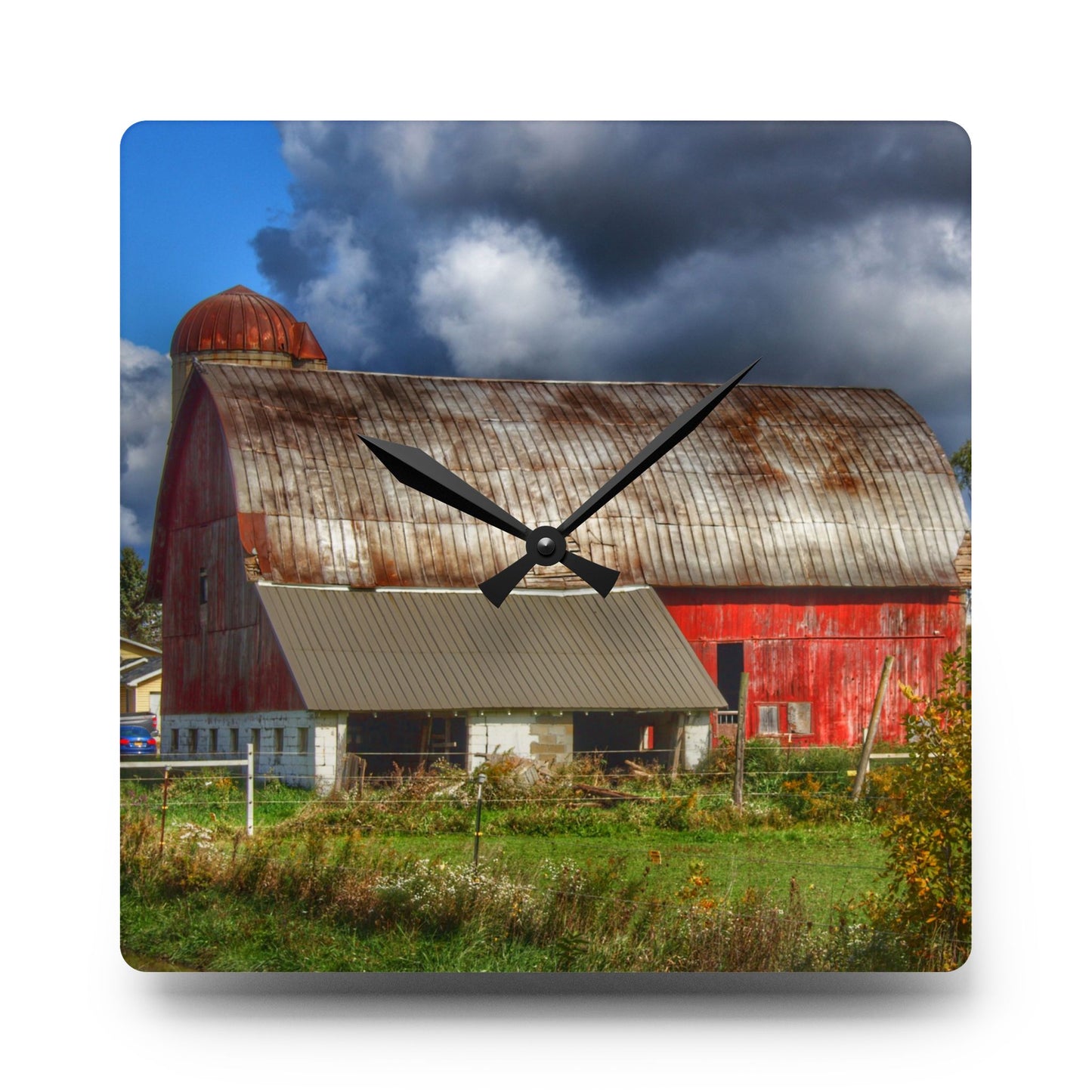 U R There Photography Washburn Rusted Red Rustic Farmhouse Acrylic Analog Wall Clock