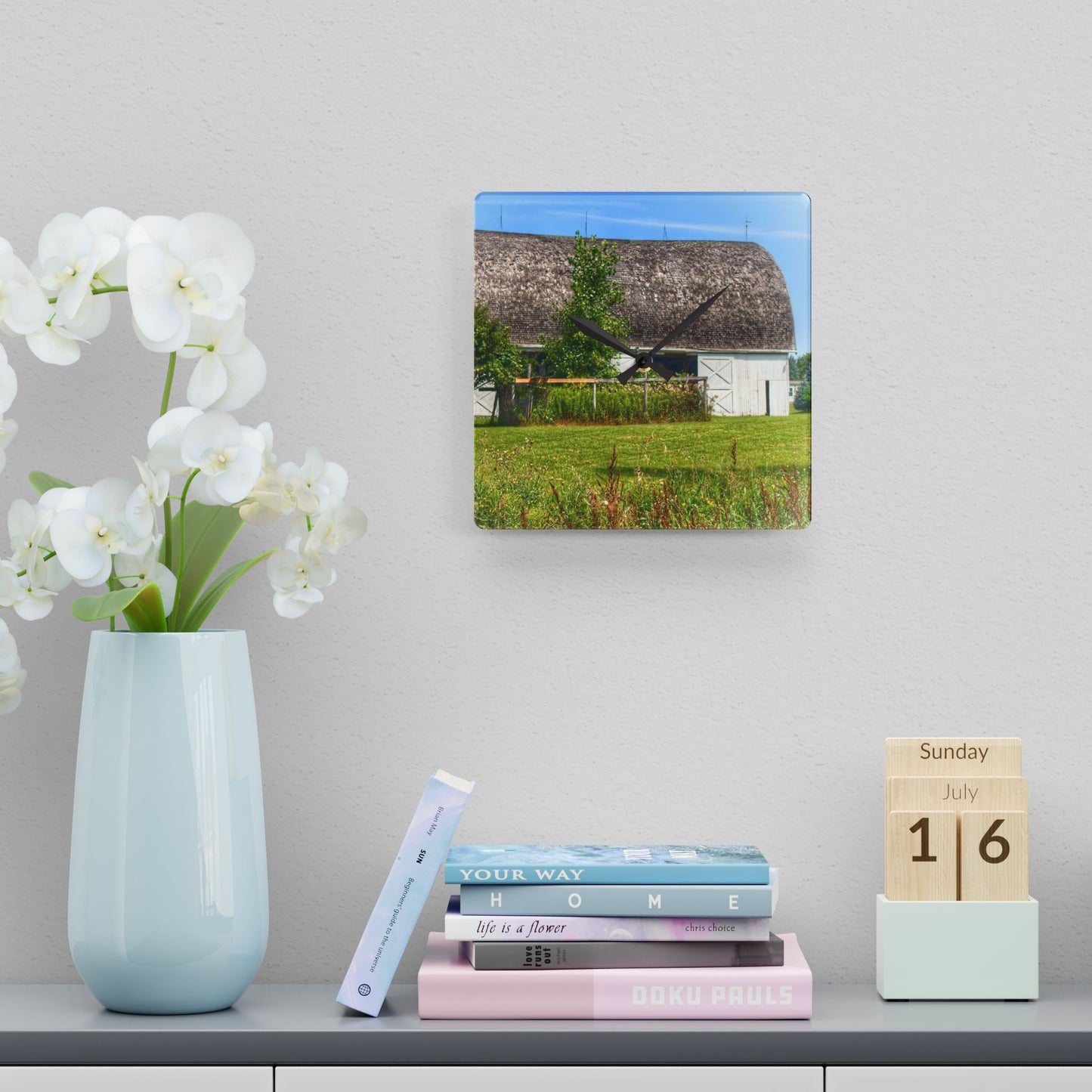U R There Photography Country White Rustic Farmhouse Acrylic Analog Wall Clock 10.75'' × 10.75'' (Square)