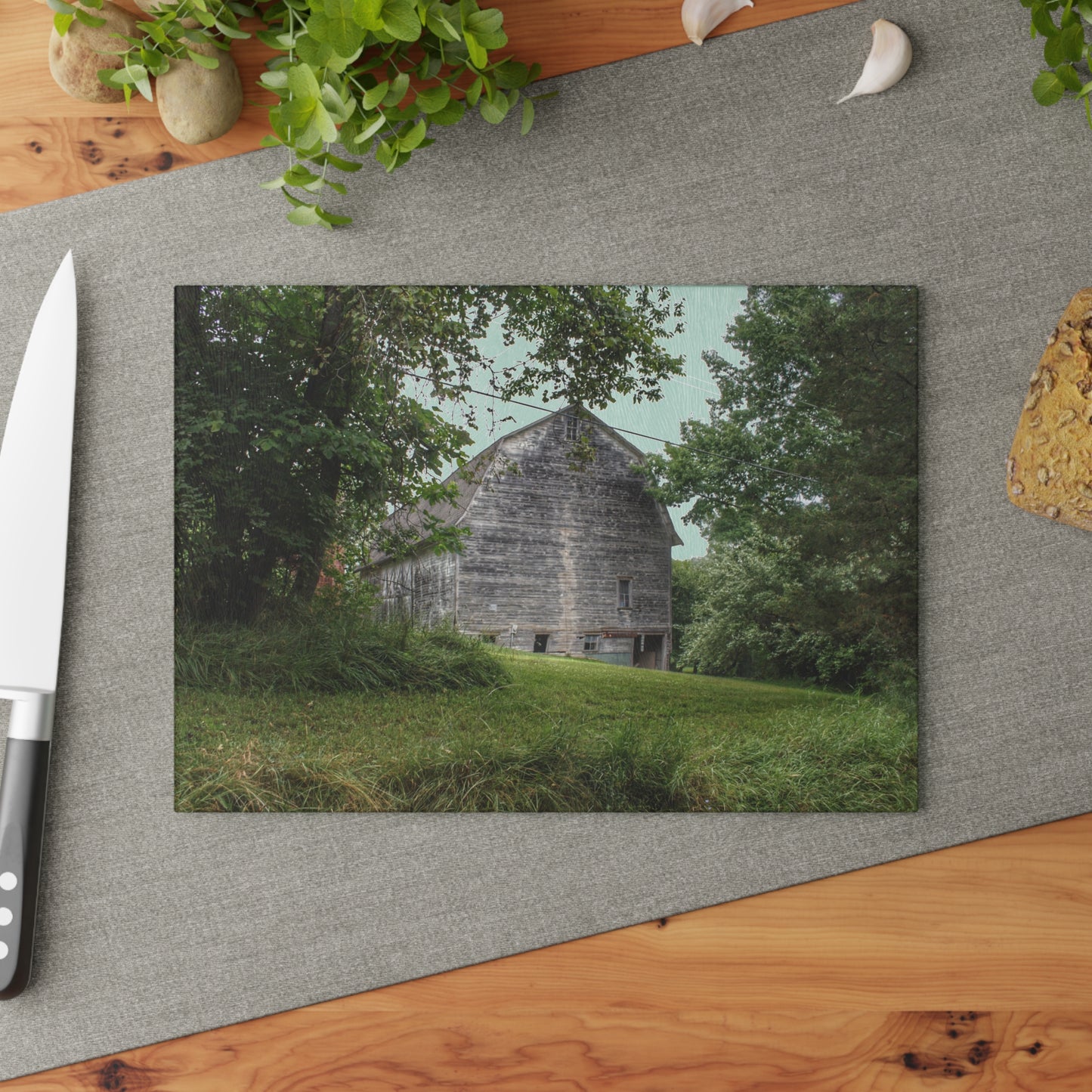 U R There Photography Snell Grey Rustic Farmhouse Tempered-Glass Cutting Board