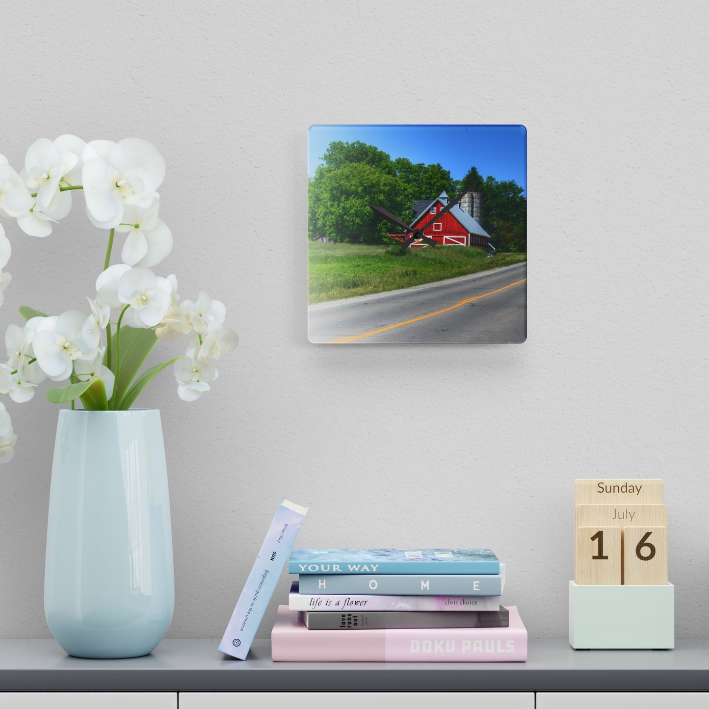 U R There Photography Metamora Red 2020 II Rustic Farmhouse Acrylic Analog Wall Clock