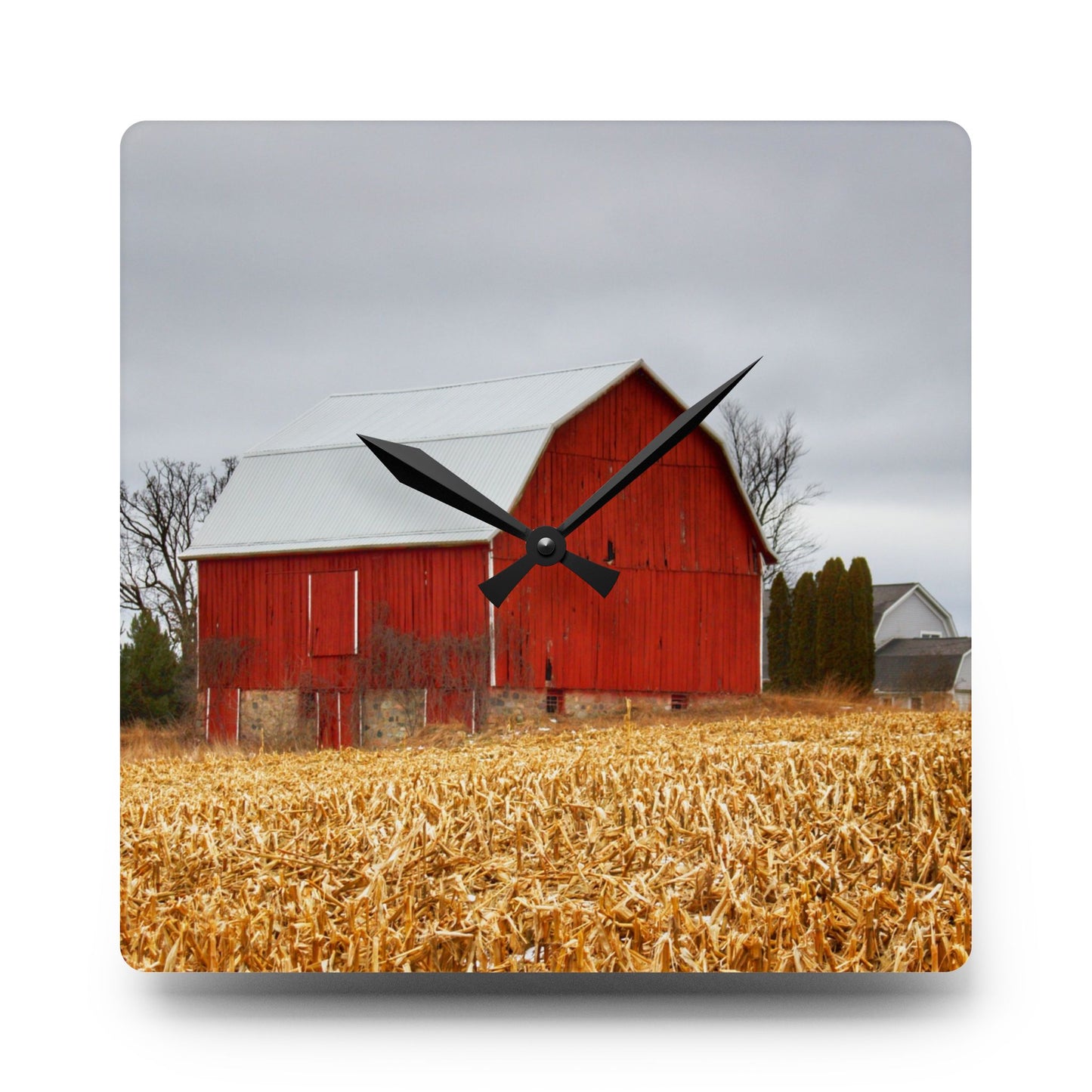 U R There Photography Jones Road Red Rustic Farmhouse Acrylic Analog Wall Clock