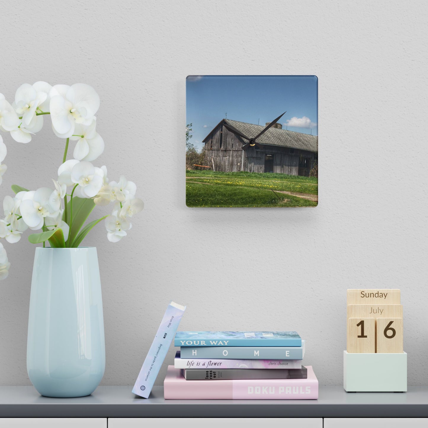 U R There Photography Wilder Road Grey II Rustic Farmhouse Acrylic Analog Wall Clock
