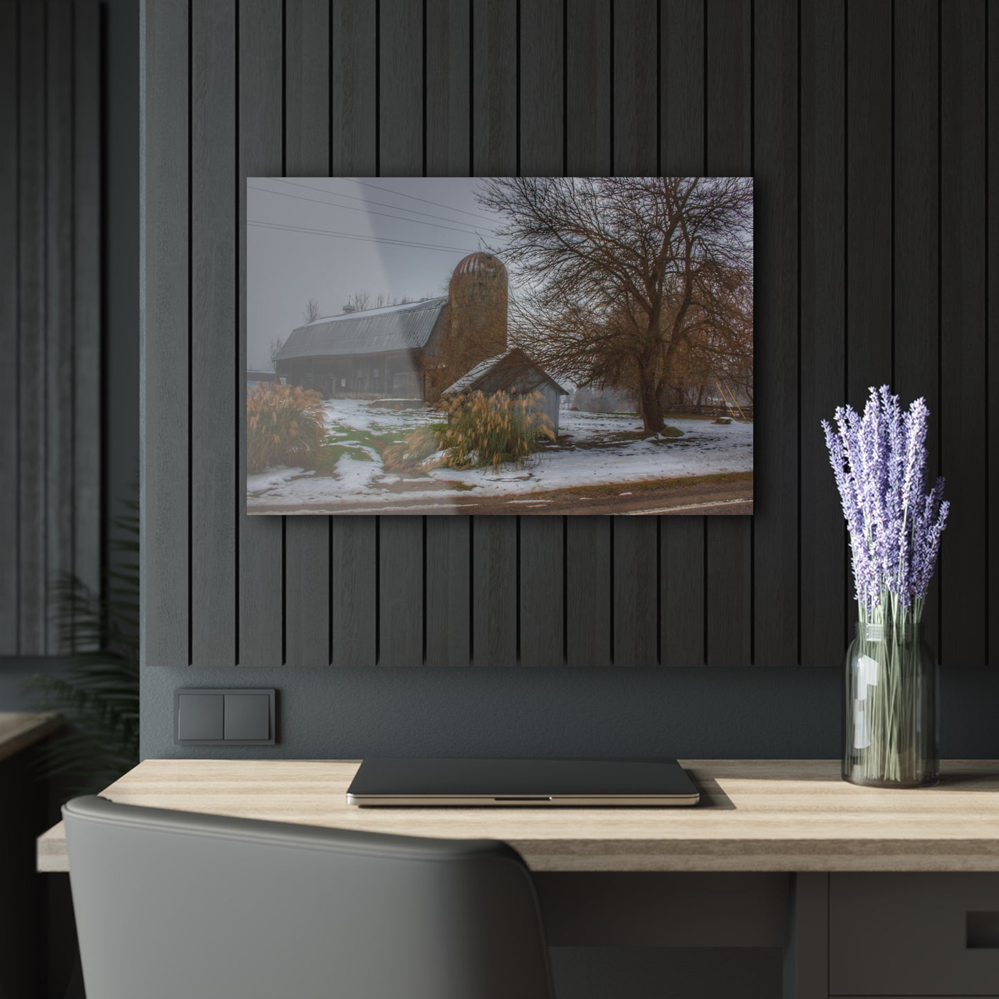 U R There Photography Ludwig Road Greys in the Fog Rustic Farmhouse Acrylic Wall Print