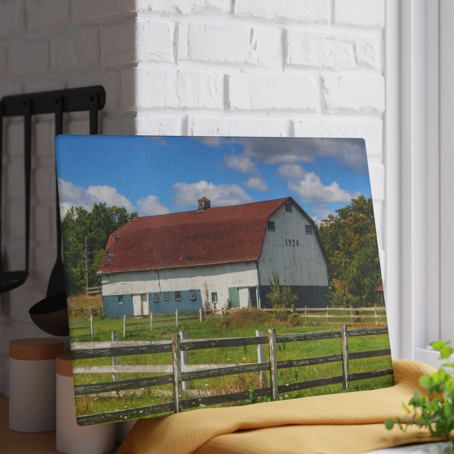 U R There Photography Beyond the Fence on Clark Road Rustic Farmhouse Tempered-Glass Cutting Board