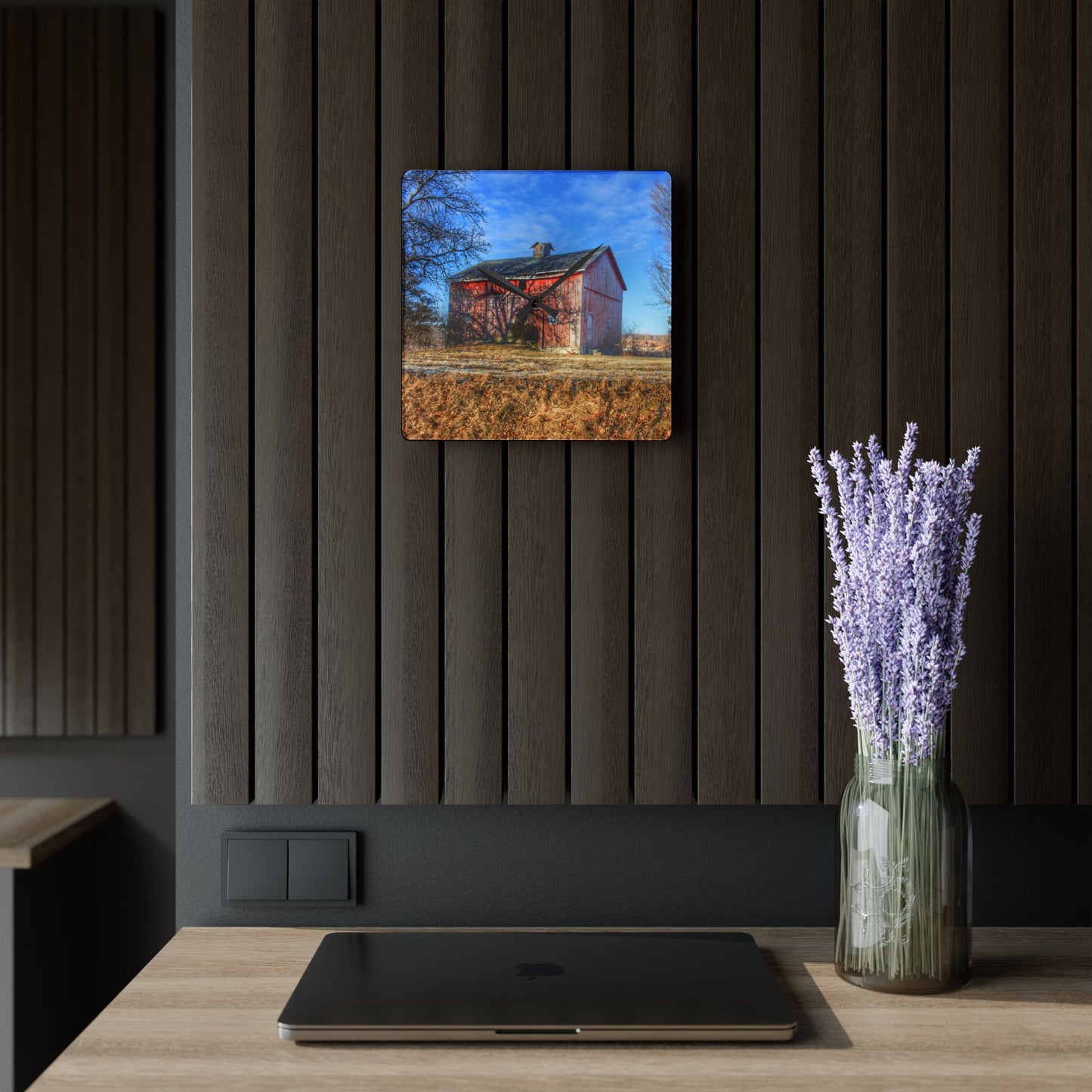 U R There Photography M-24 Barn at the Bend II Rustic Farmhouse Acrylic Analog Wall Clock