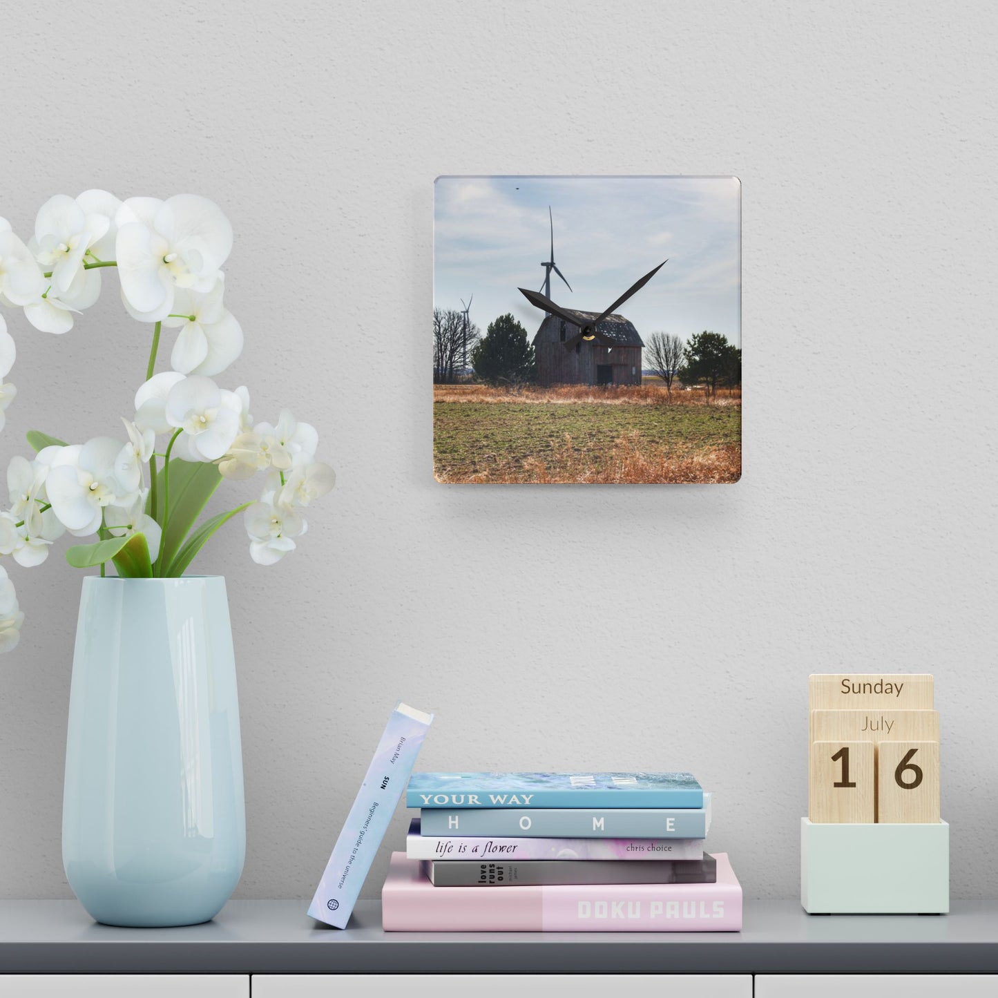 U R There Photography French Road Little Red Rustic Farmhouse Acrylic Analog Wall Clock