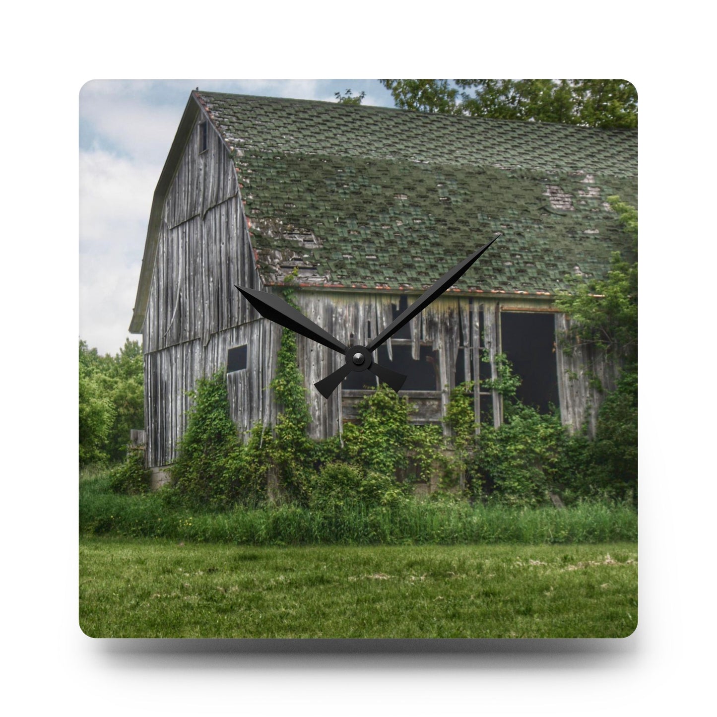 U R There Photography Hunters Creek Forgotten Grey Rustic Farmhouse Acrylic Analog Wall Clock