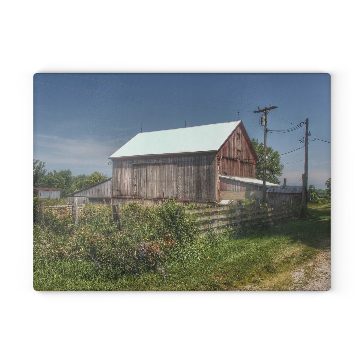 U R There Photography Castle Road Cow Barn I Rustic Farmhouse Tempered-Glass Cutting Board