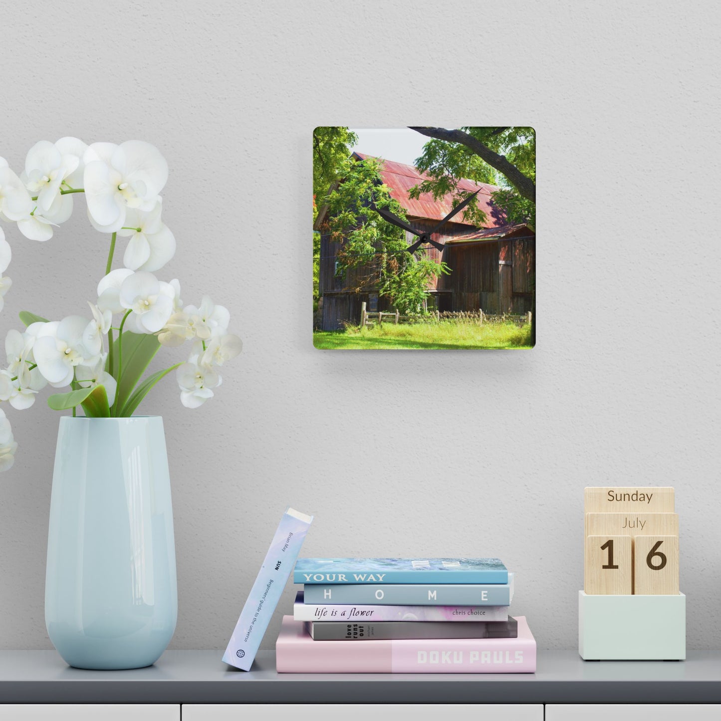 U R There Photography Oxford Rusted Red III Rustic Farmhouse Acrylic Analog Wall Clock