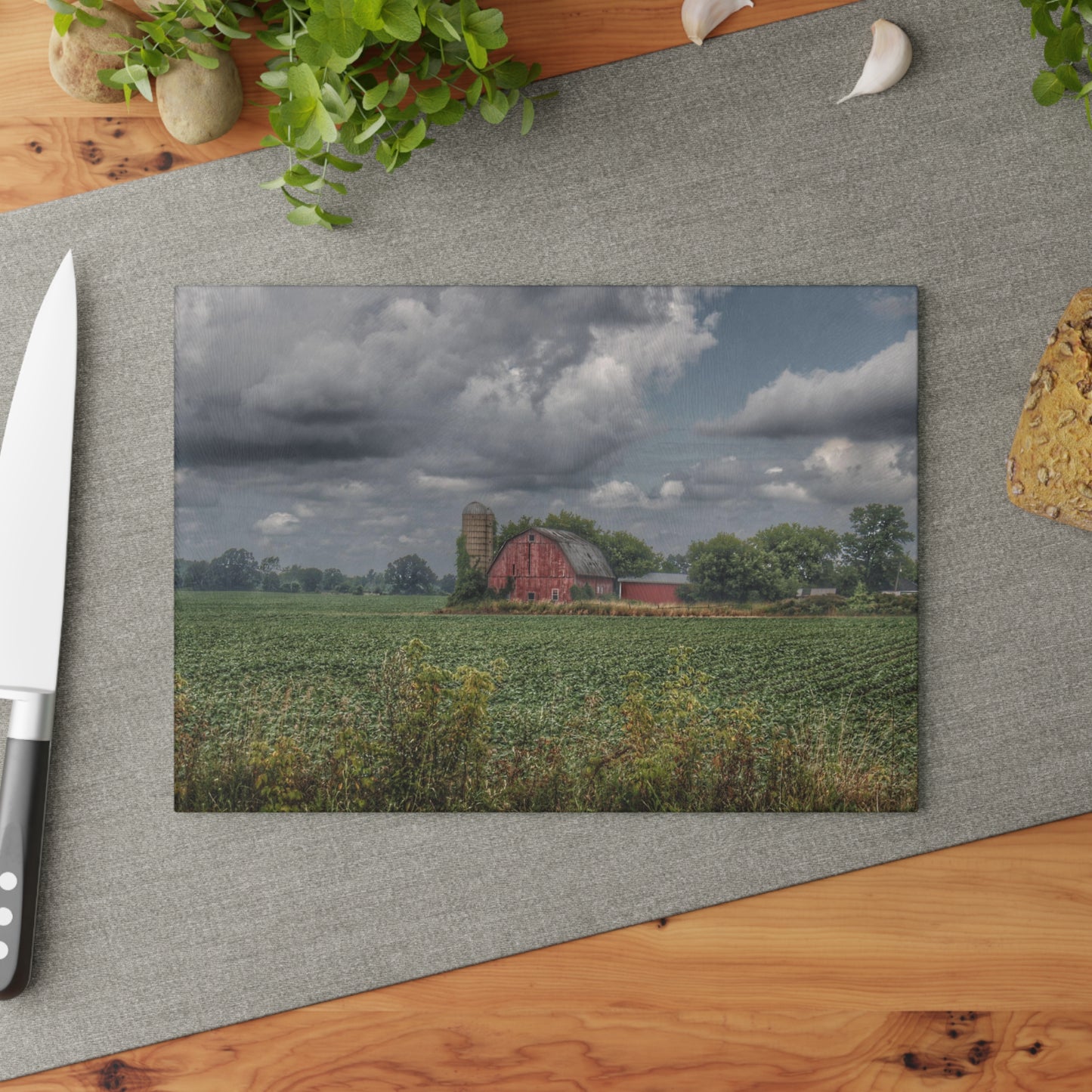U R There Photography Church Road Red Rustic Farmhouse Tempered-Glass Cutting Board