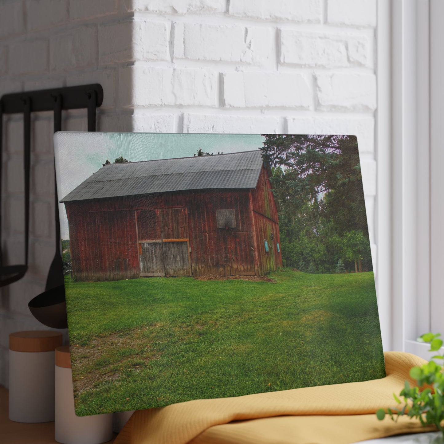 U R There Photography Rusted Red of Summer Rustic Farmhouse Tempered-Glass Cutting Board