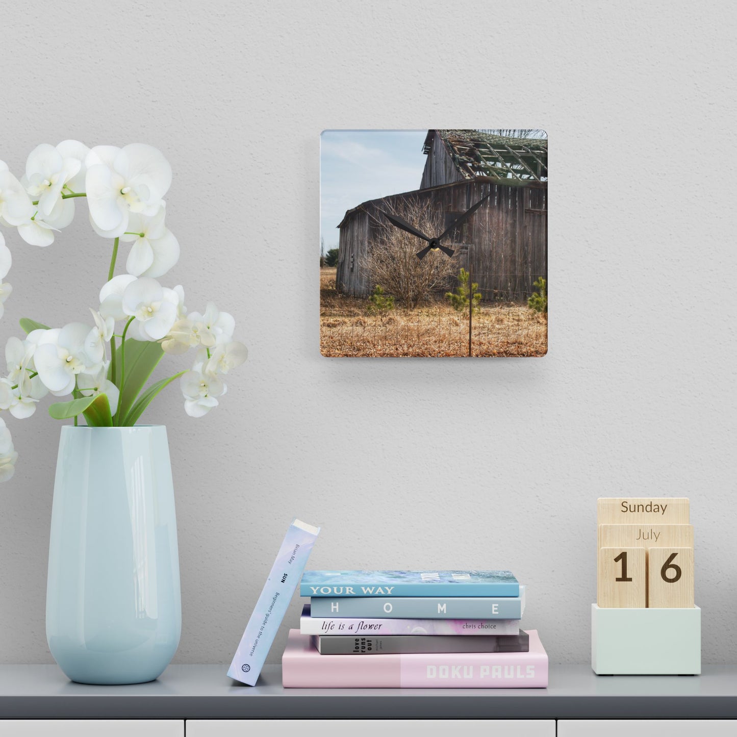 U R There Photography Leix Road Forgotten Grey II Rustic Farmhouse Acrylic Analog Wall Clock