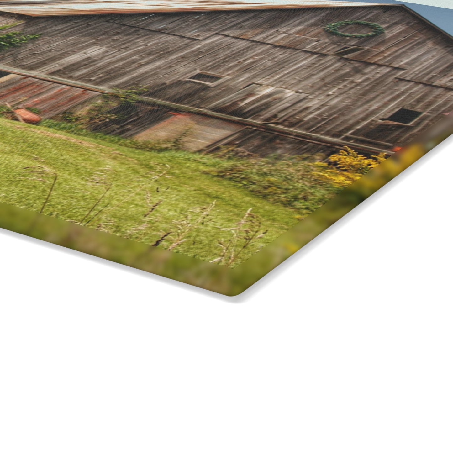 U R There Photography Churchill Christmas Barn in Summer Rustic Farmhouse Tempered-Glass Cutting Board