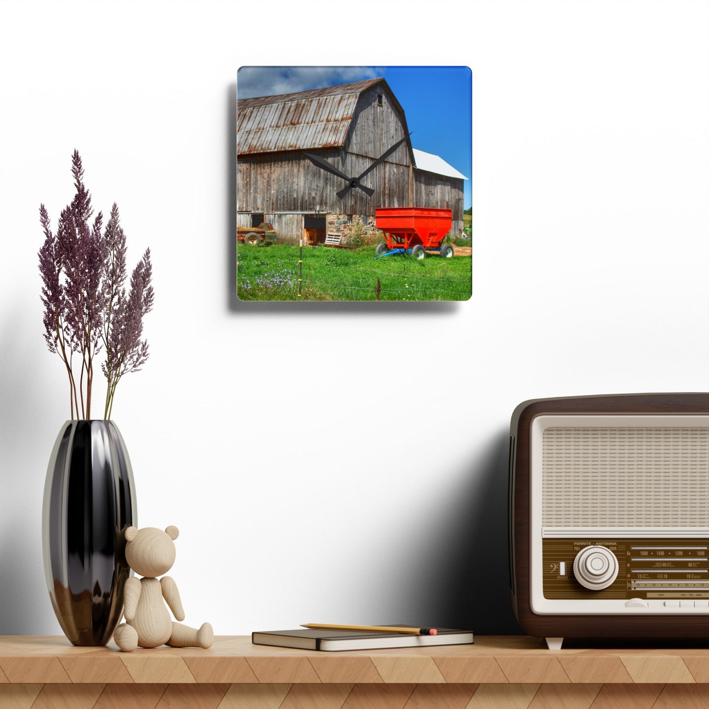 U R There Photography Kings Mill Grey Rustic Farmhouse Acrylic Analog Wall Clock