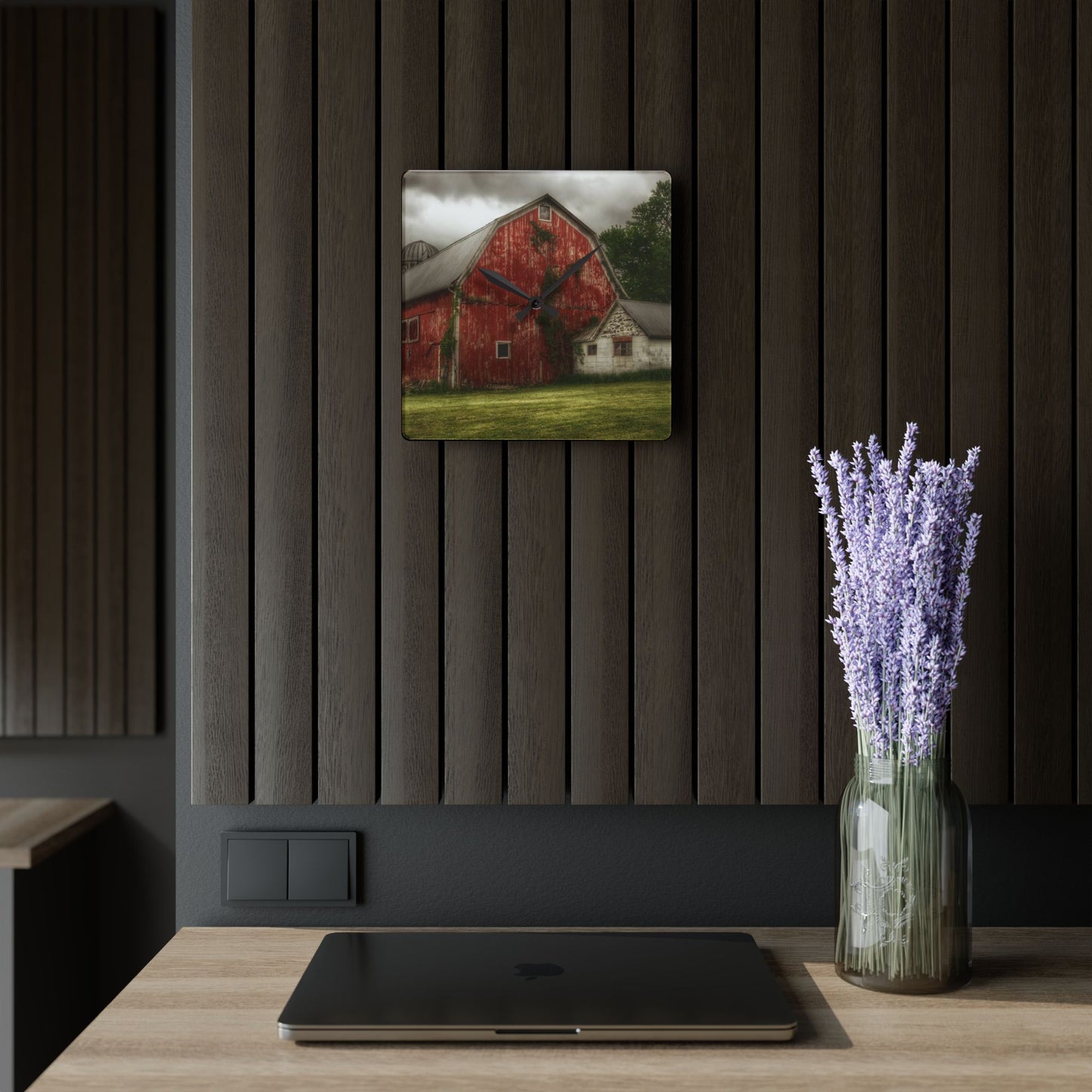 U R There Photography Stanley Road Red I Rustic Farmhouse Acrylic Analog Wall Clock