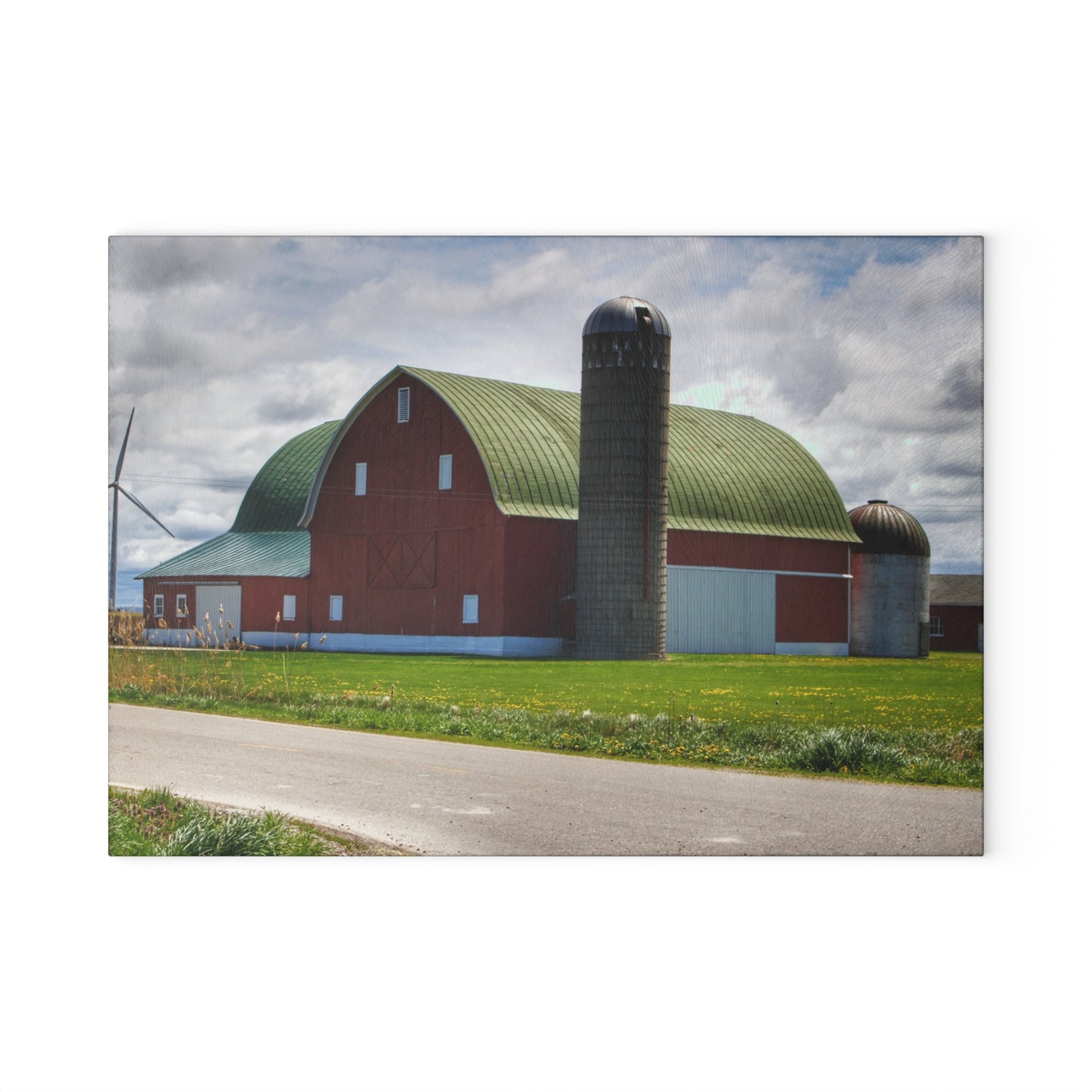 U R There Photography Rescue Road Red Rustic Farmhouse Tempered-Glass Cutting Board