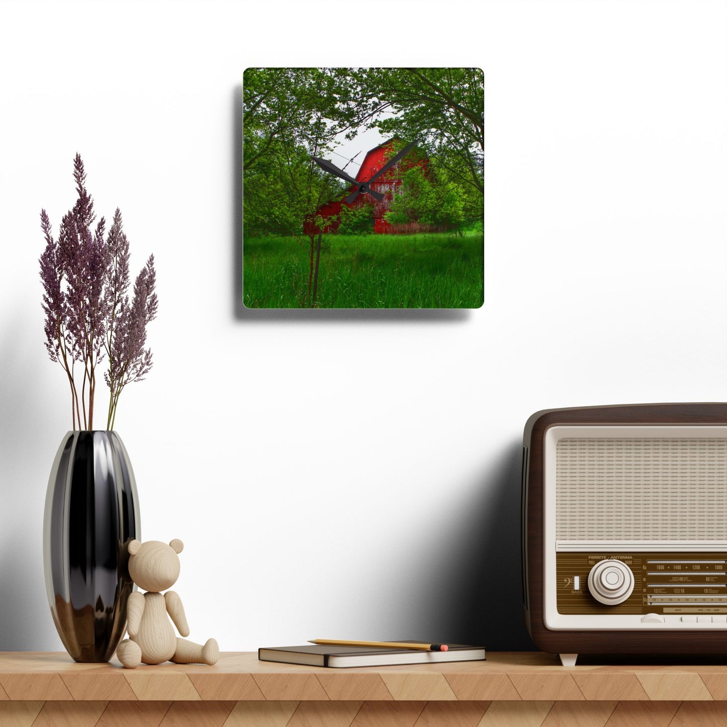 U R There Photography Bird Road Red Rustic Farmhouse Acrylic Analog Wall Clock