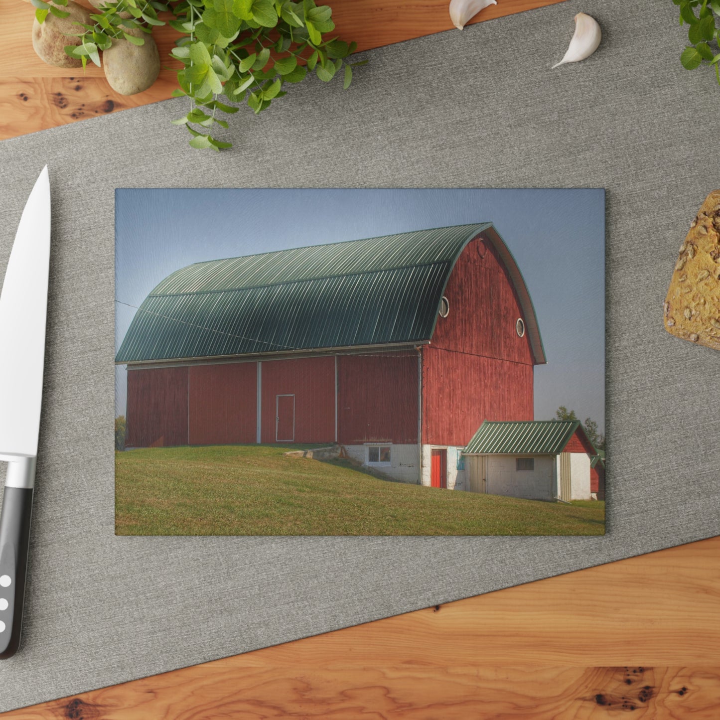 U R There Photography Barnes Road Red I Rustic Farmhouse Tempered-Glass Cutting Board