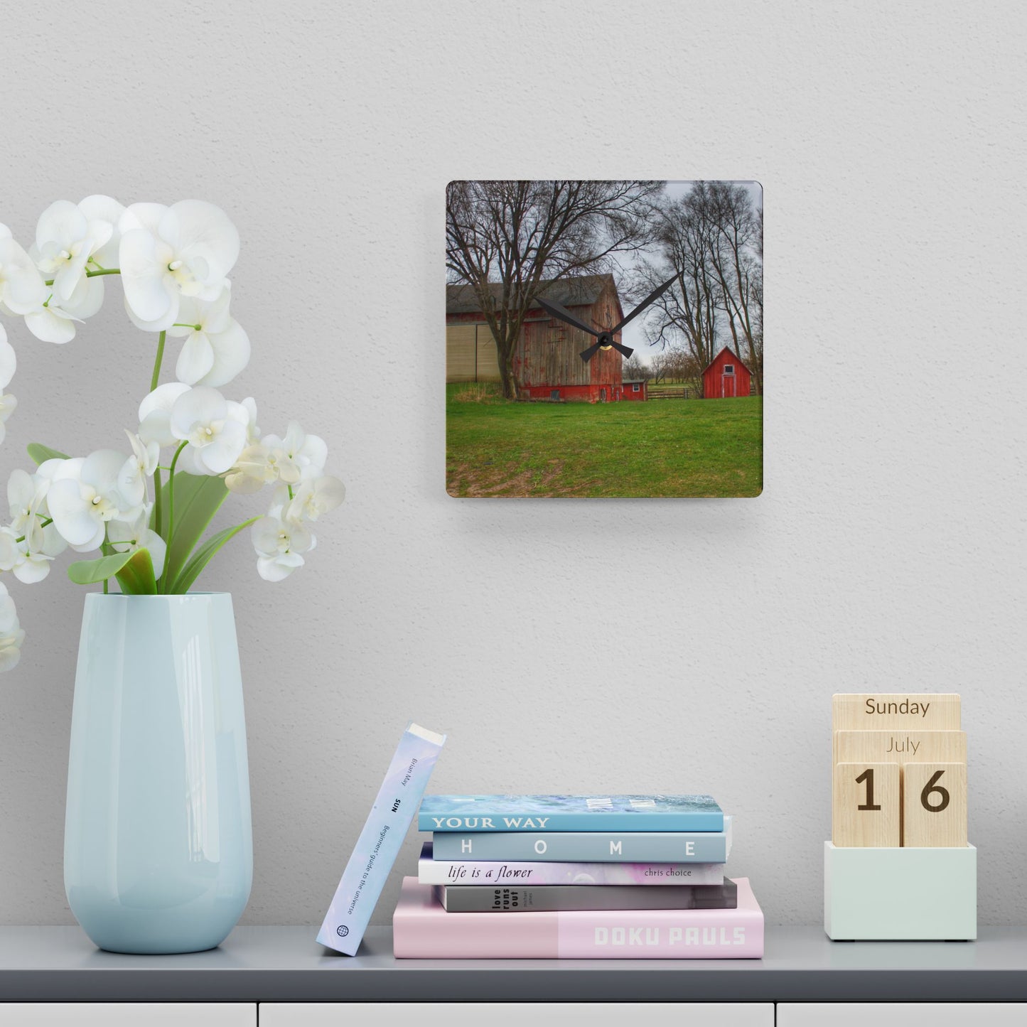 U R There Photography Lake George Red II Rustic Farmhouse Acrylic Analog Wall Clock