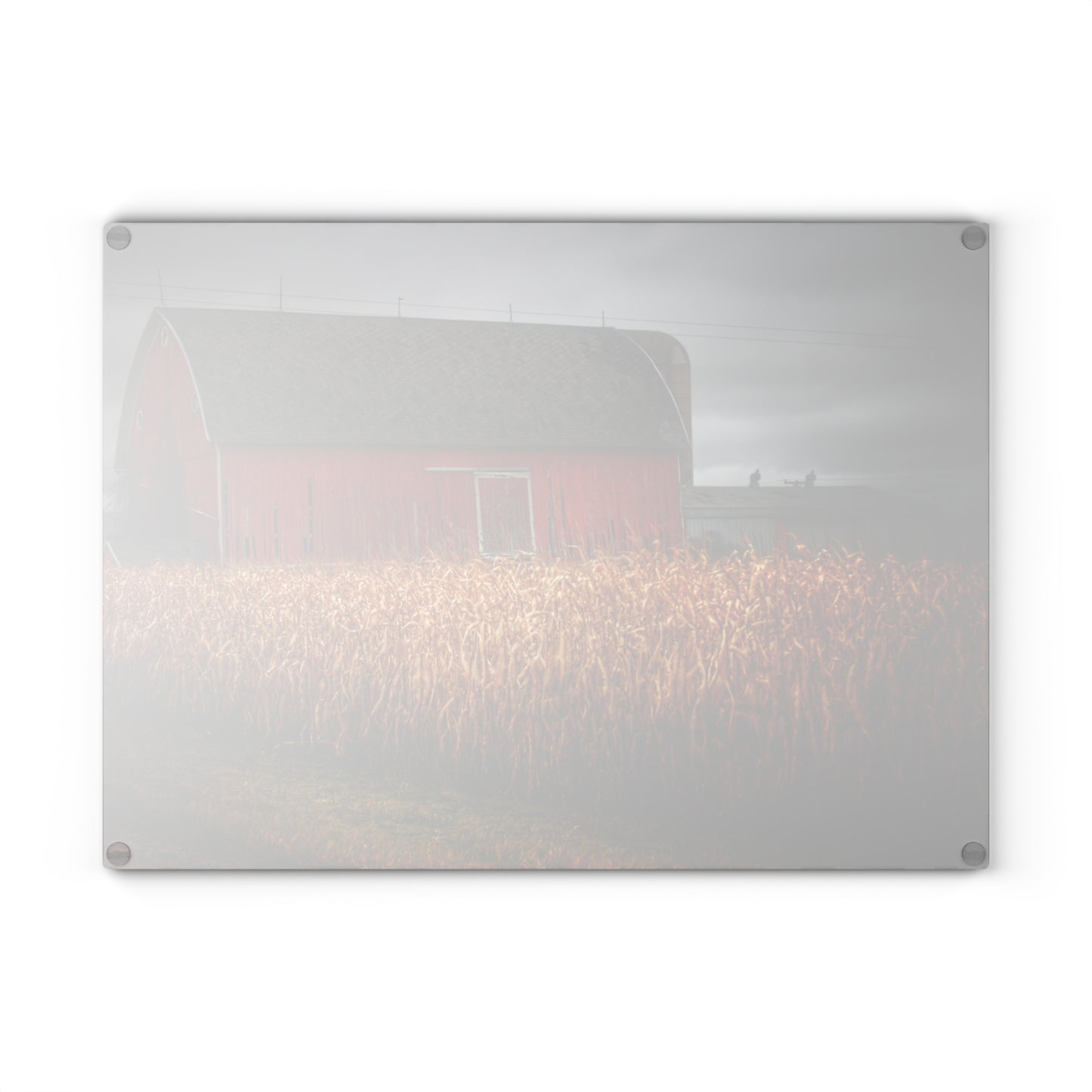 U R There Photography Slattery Road Cornfield Red Rustic Farmhouse Tempered-Glass Cutting Board