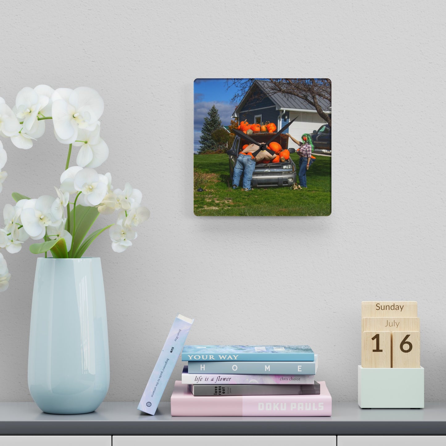 U R There Photography Lippincott Pumpkins Rustic Farmhouse Acrylic Analog Wall Clock
