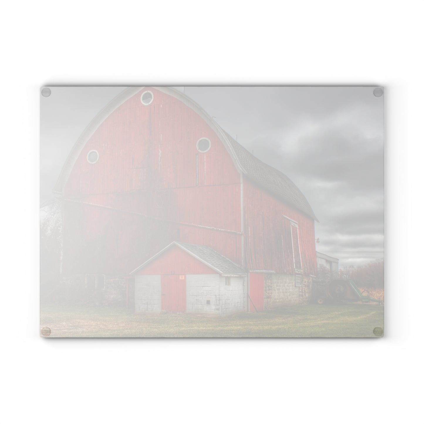 U R There Photography Slattery Road Fieldstone Red Rustic Farmhouse Tempered-Glass Cutting Board