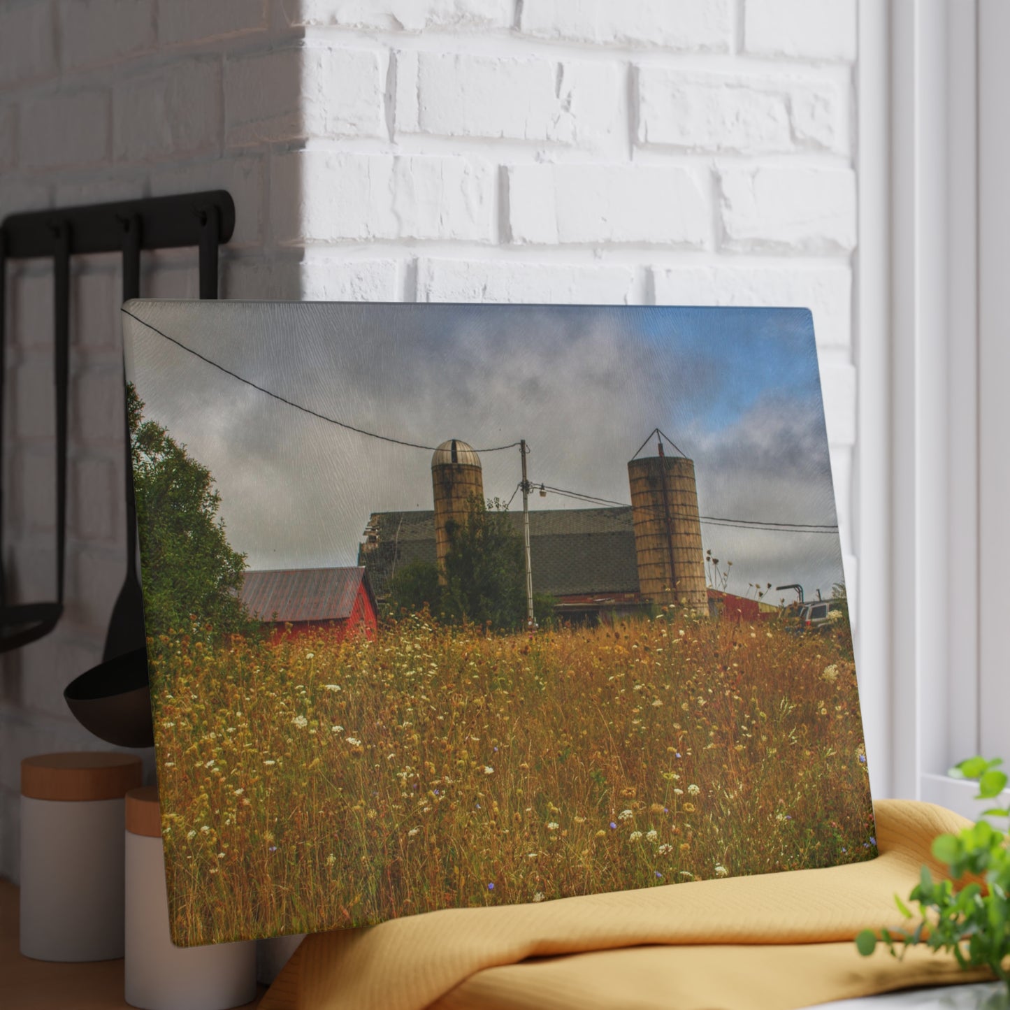 U R There Photography Brown Road Hidden Reds Rustic Farmhouse Tempered-Glass Cutting Board