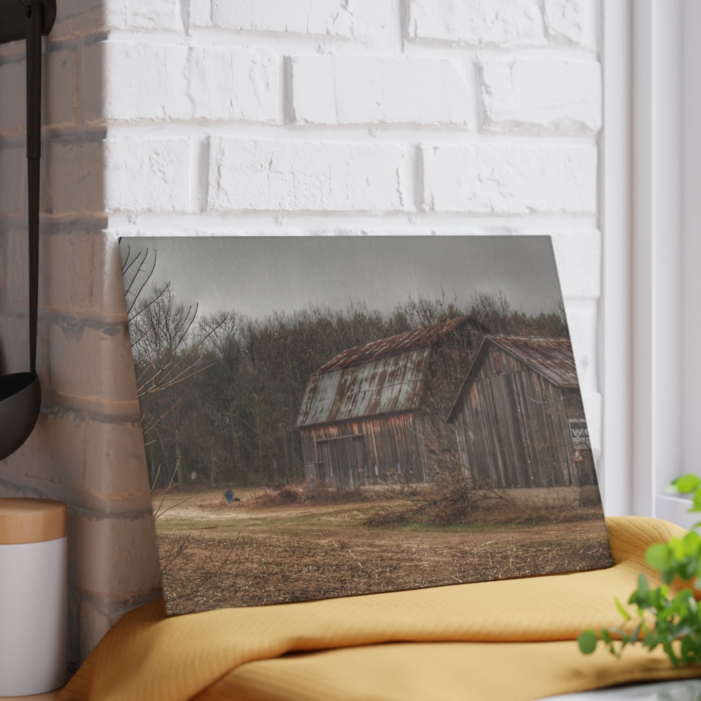 U R There Photography Arbela Road Greys Rustic Farmhouse Tempered-Glass Cutting Board