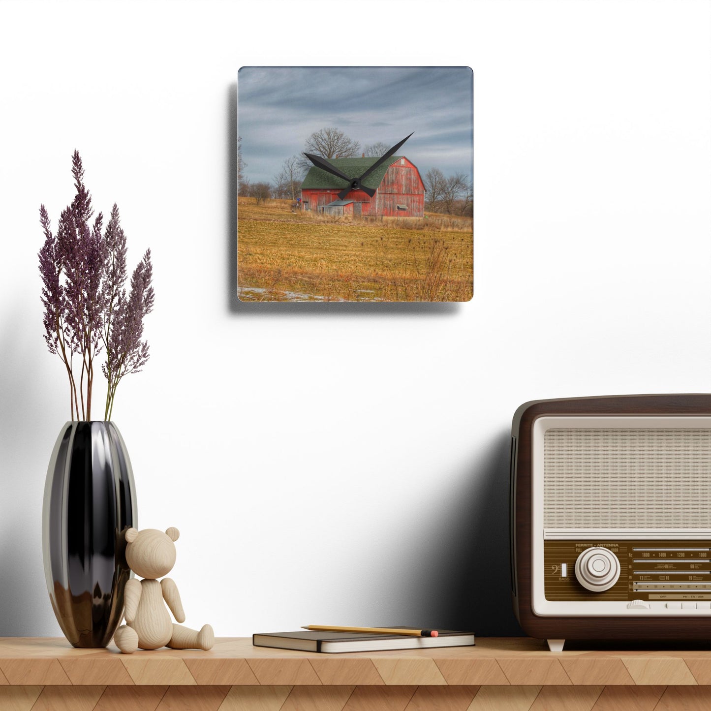 U R There Photography Clark Road Hillside Red I Rustic Farmhouse Wall Clock
