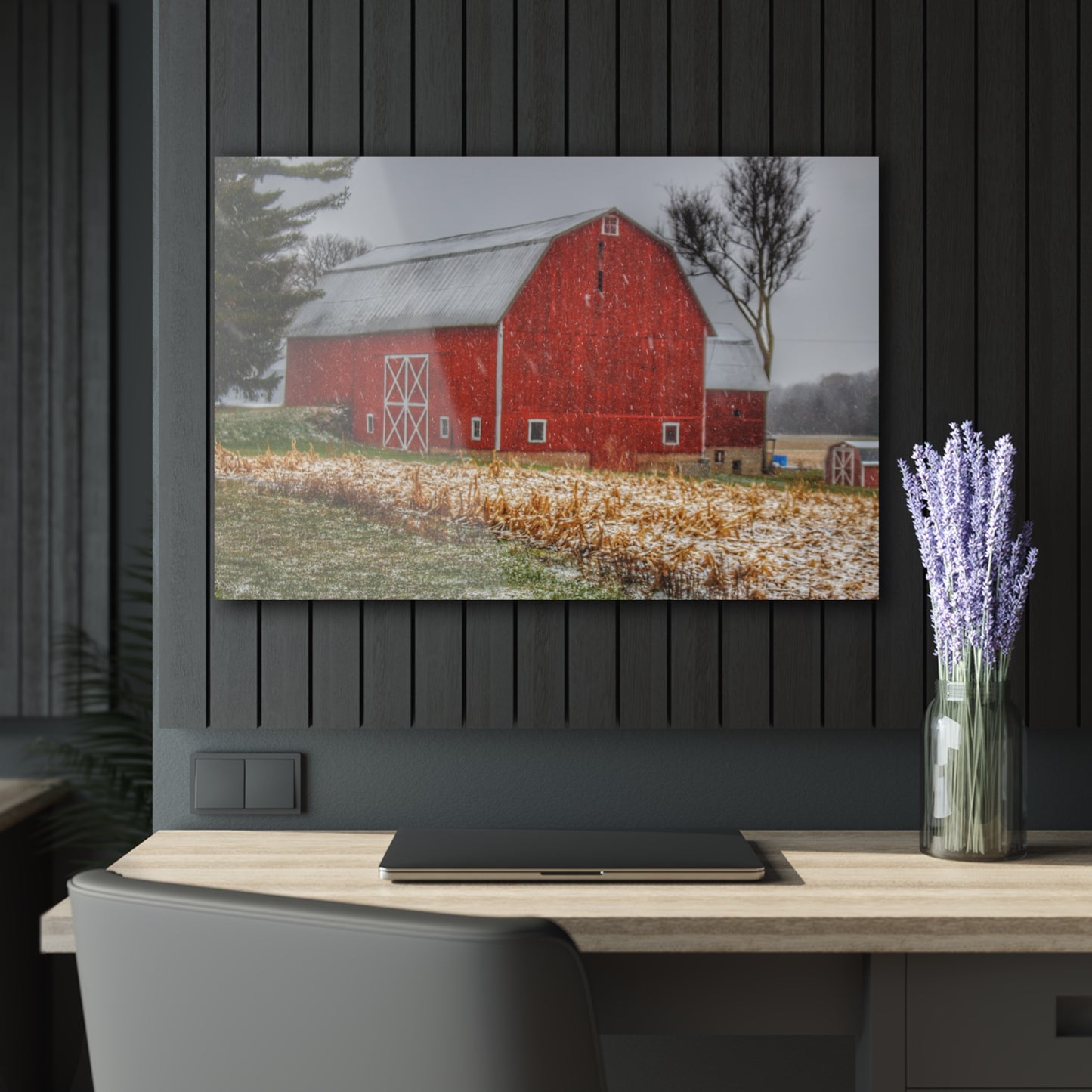 U R There Photography Shoemaker Road Winter Reds I Rustic Farmhouse Acrylic Wall Print