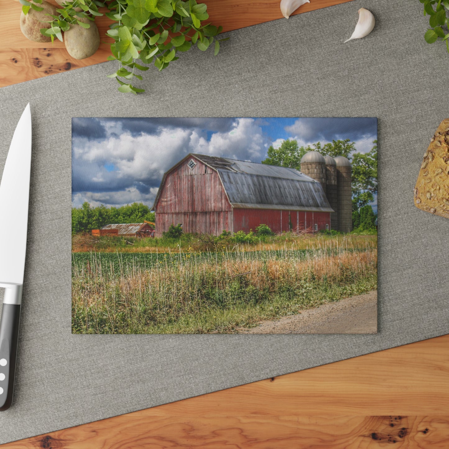 U R There Photography Shelby Red III Rustic Farmhouse Tempered-Glass Cutting Board