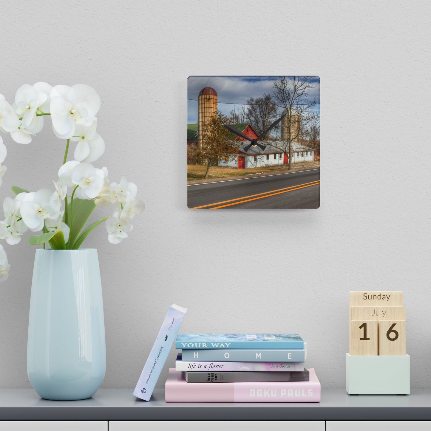 Rustic Farmhouse Wall Clock featuring Newark Road Red