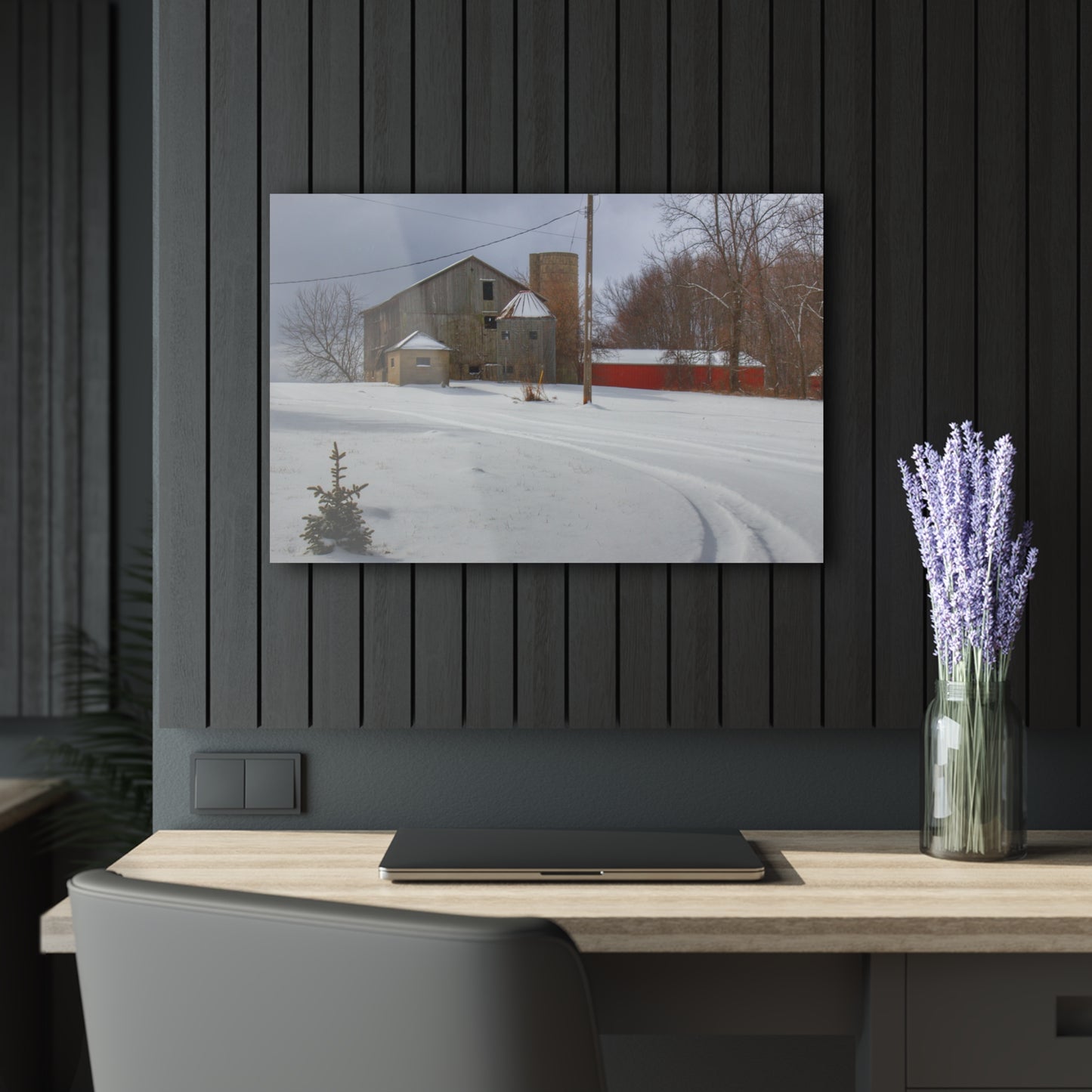 U R There Photography Hilltop Grey and Silo Rustic Farmhouse Acrylic Wall Print