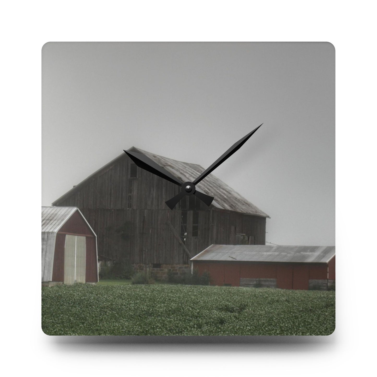 U R There Photography Farm in the Fog Rustic Farmhouse Acrylic Analog Wall Clock