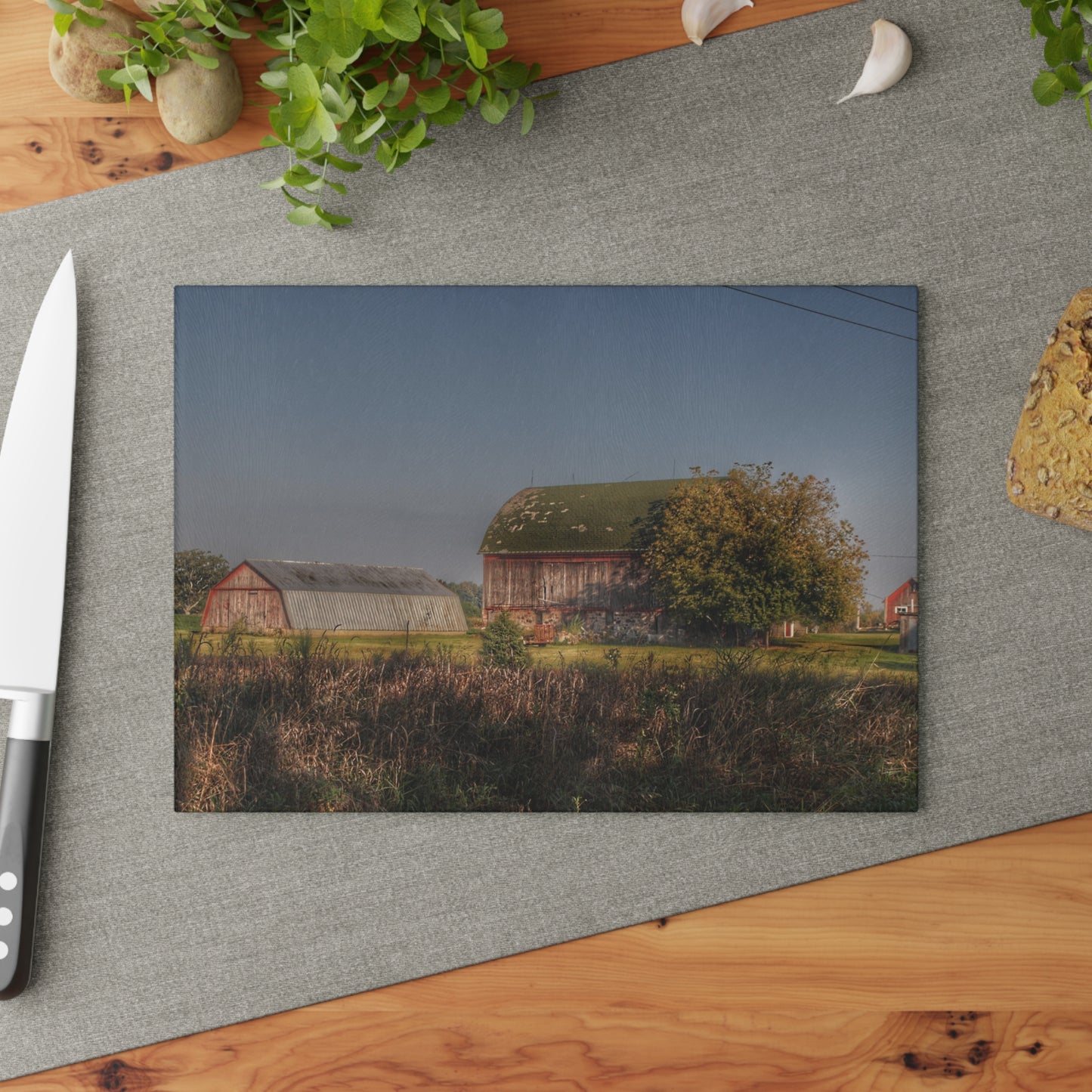 U R There Photography Summers Road Reds Rustic Farmhouse Tempered-Glass Cutting Board